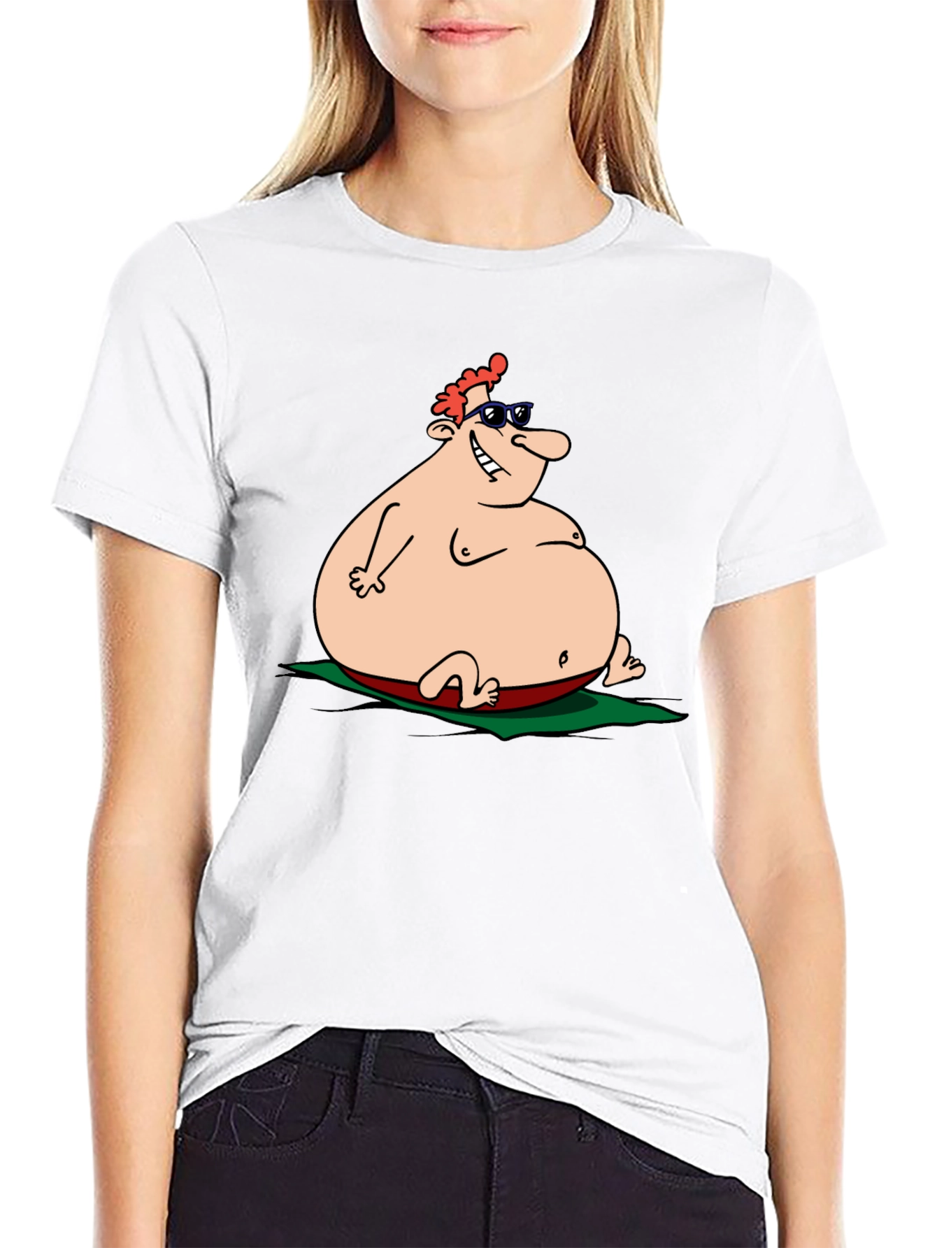 Humorous Cartoon Sunbather Black T-Shirt