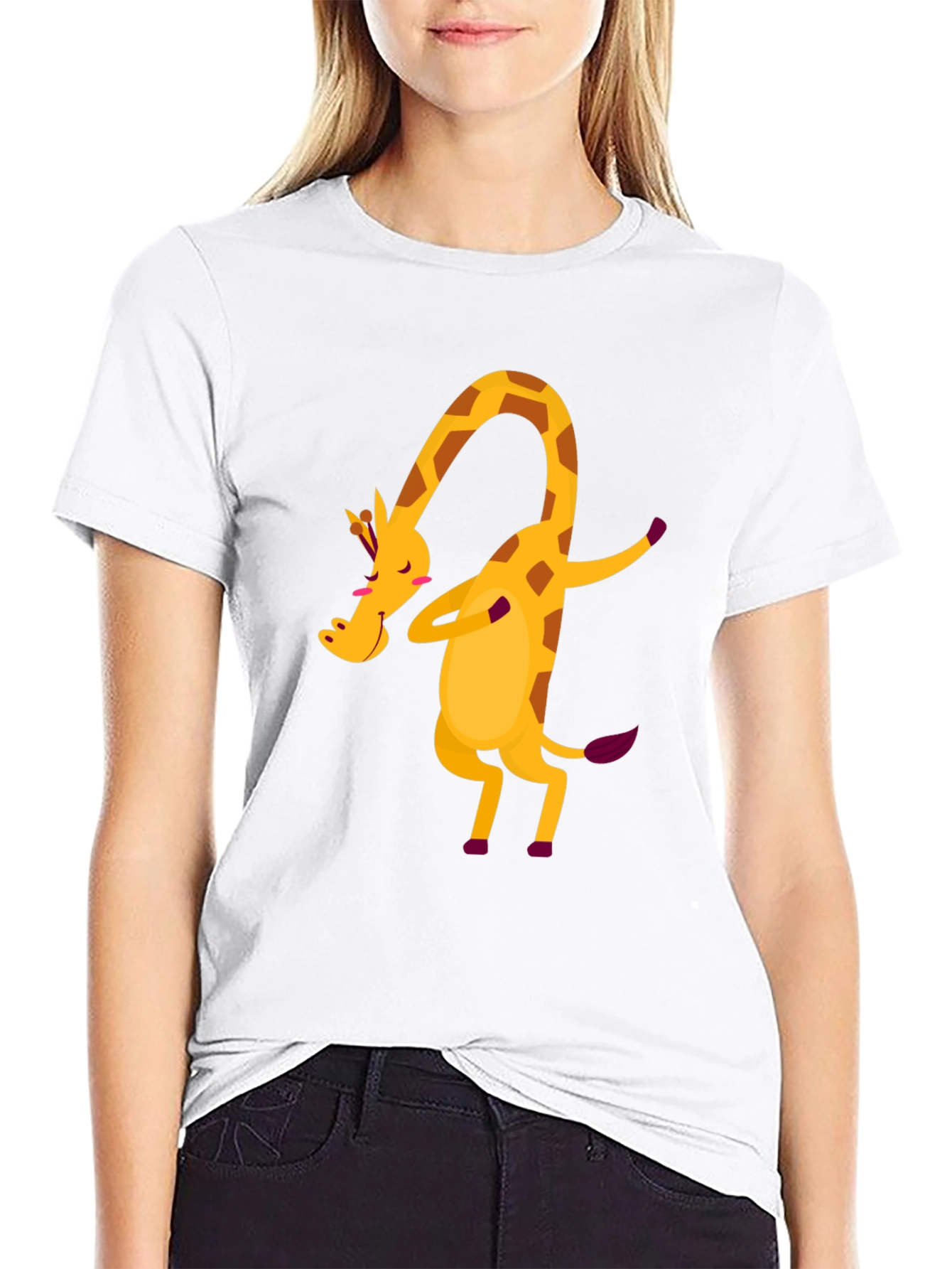 Dabbing Giraffe Graphic Tee - Fun Black T-Shirt
