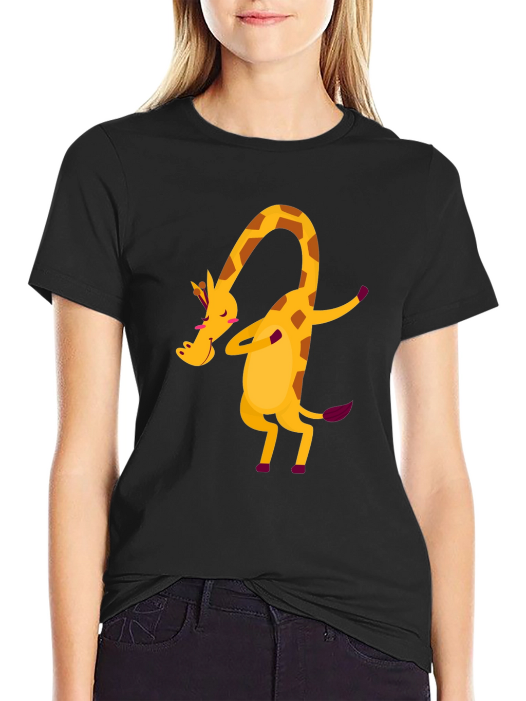 Dabbing Giraffe Graphic Tee - Fun Black T-Shirt
