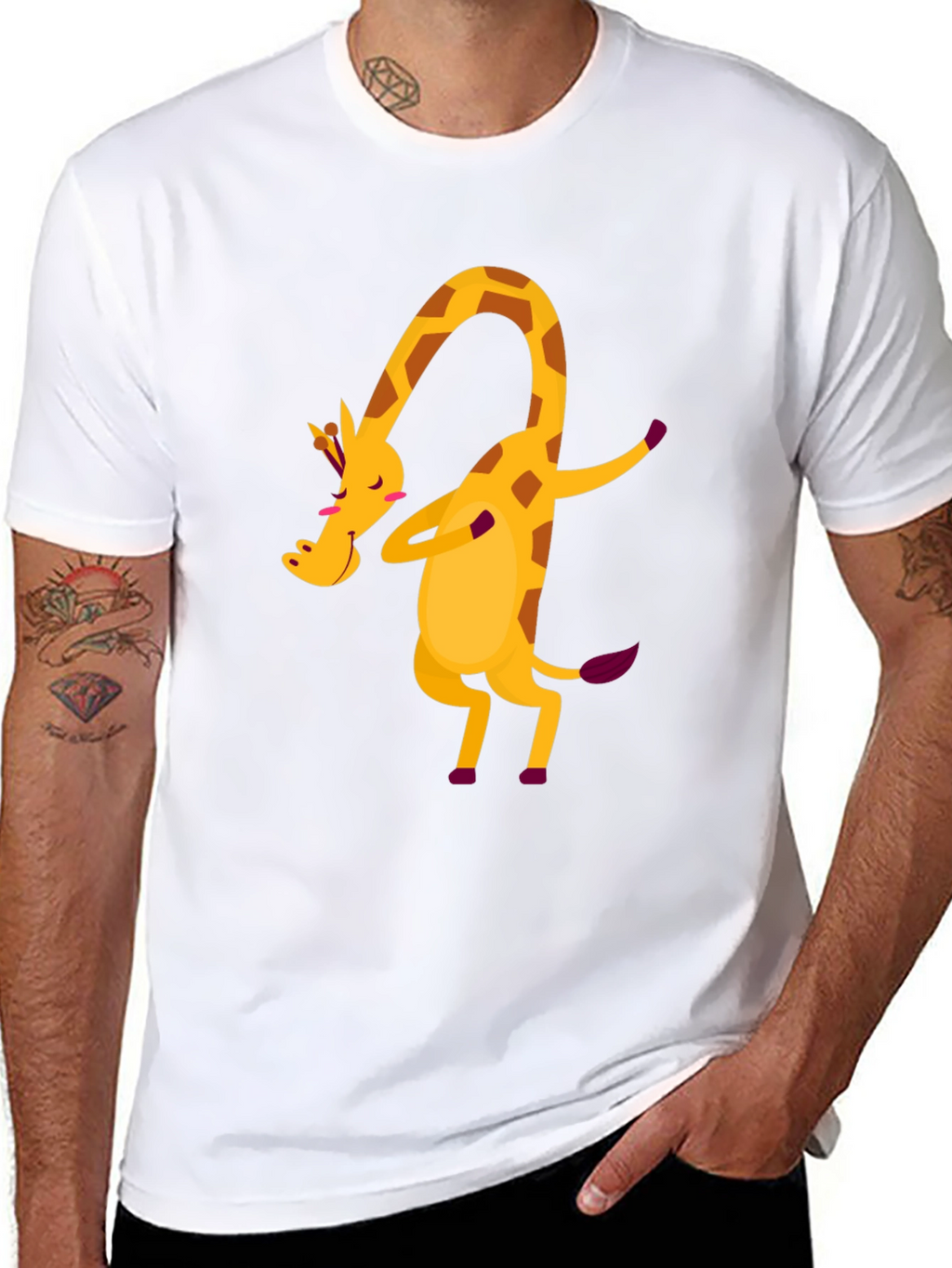 Dabbing Giraffe Graphic Tee - Fun Black T-Shirt