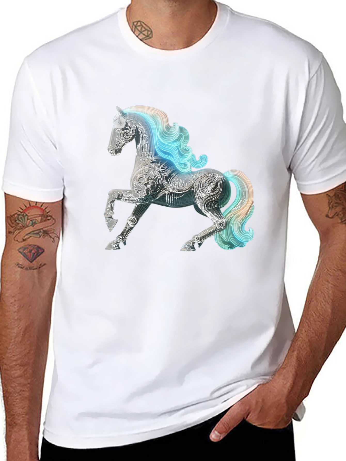 Abstract Horse Graphic Tee - Stylish Mens Black T-Shirt