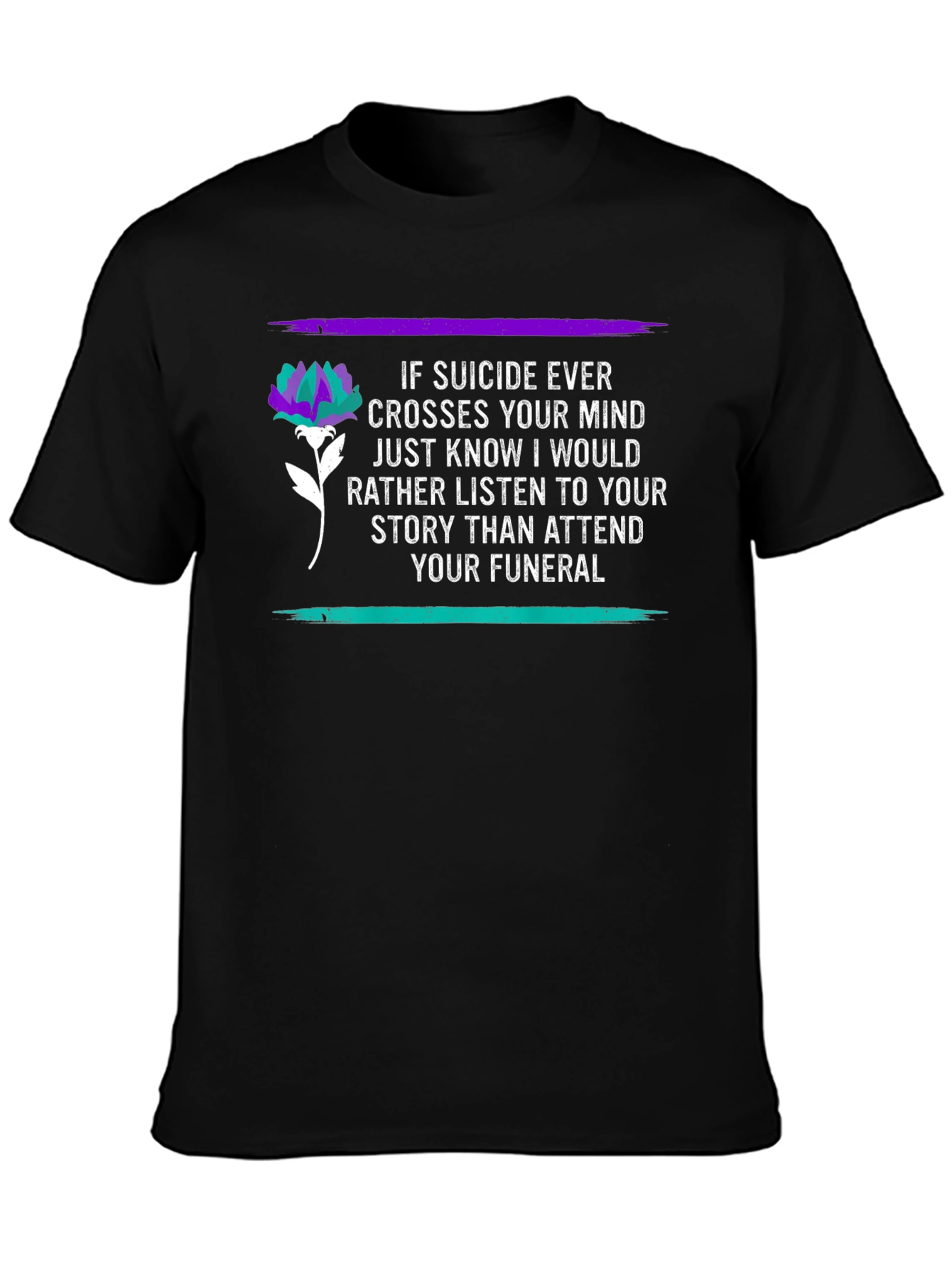 Suicide Awareness Black T-Shirt - Listen Not Attend