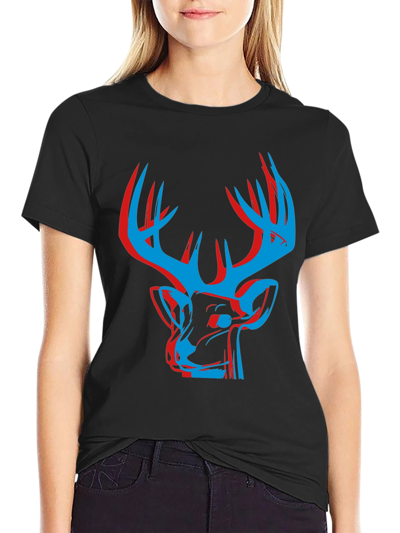 Modern Deer Graphic Tee - Black