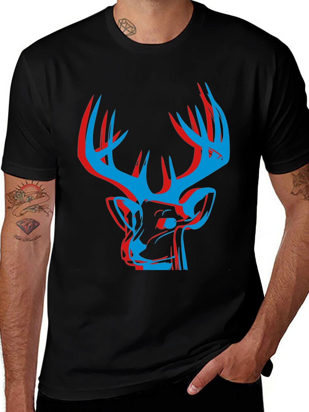 Modern Deer Graphic Tee - Black
