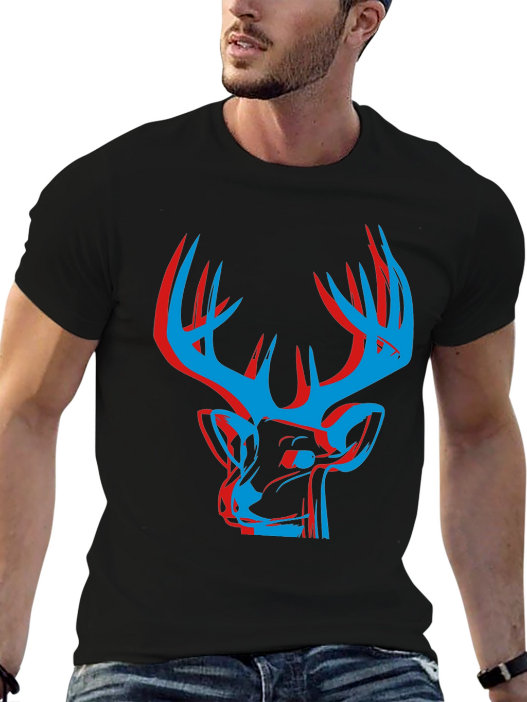 Modern Deer Graphic Tee - Black