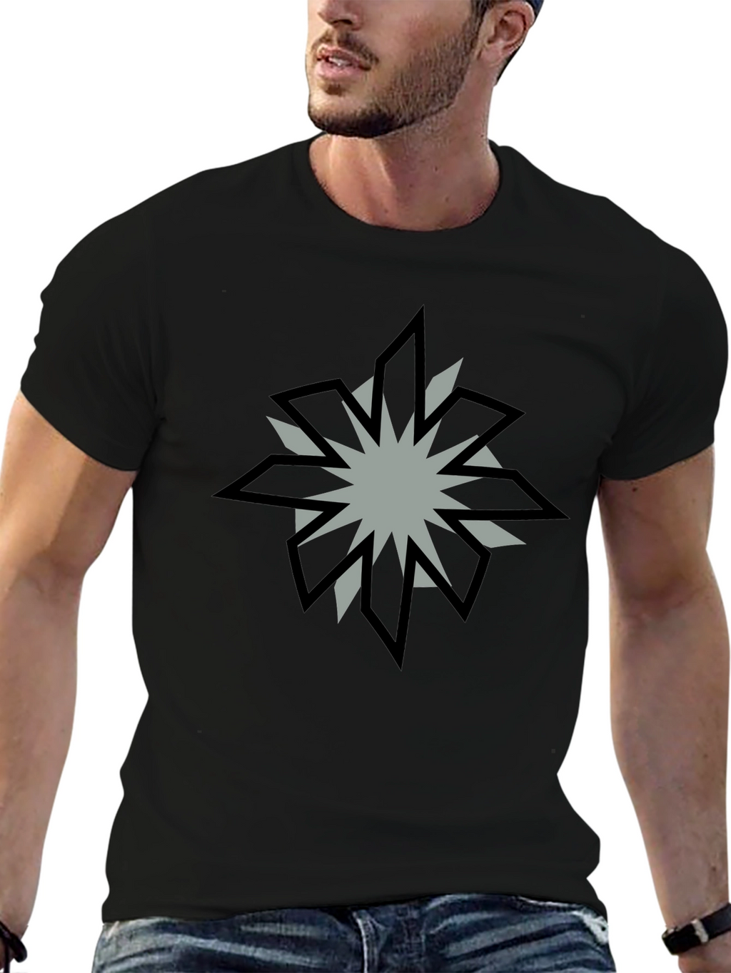 Geometric Starburst Graphic Black T-Shirt