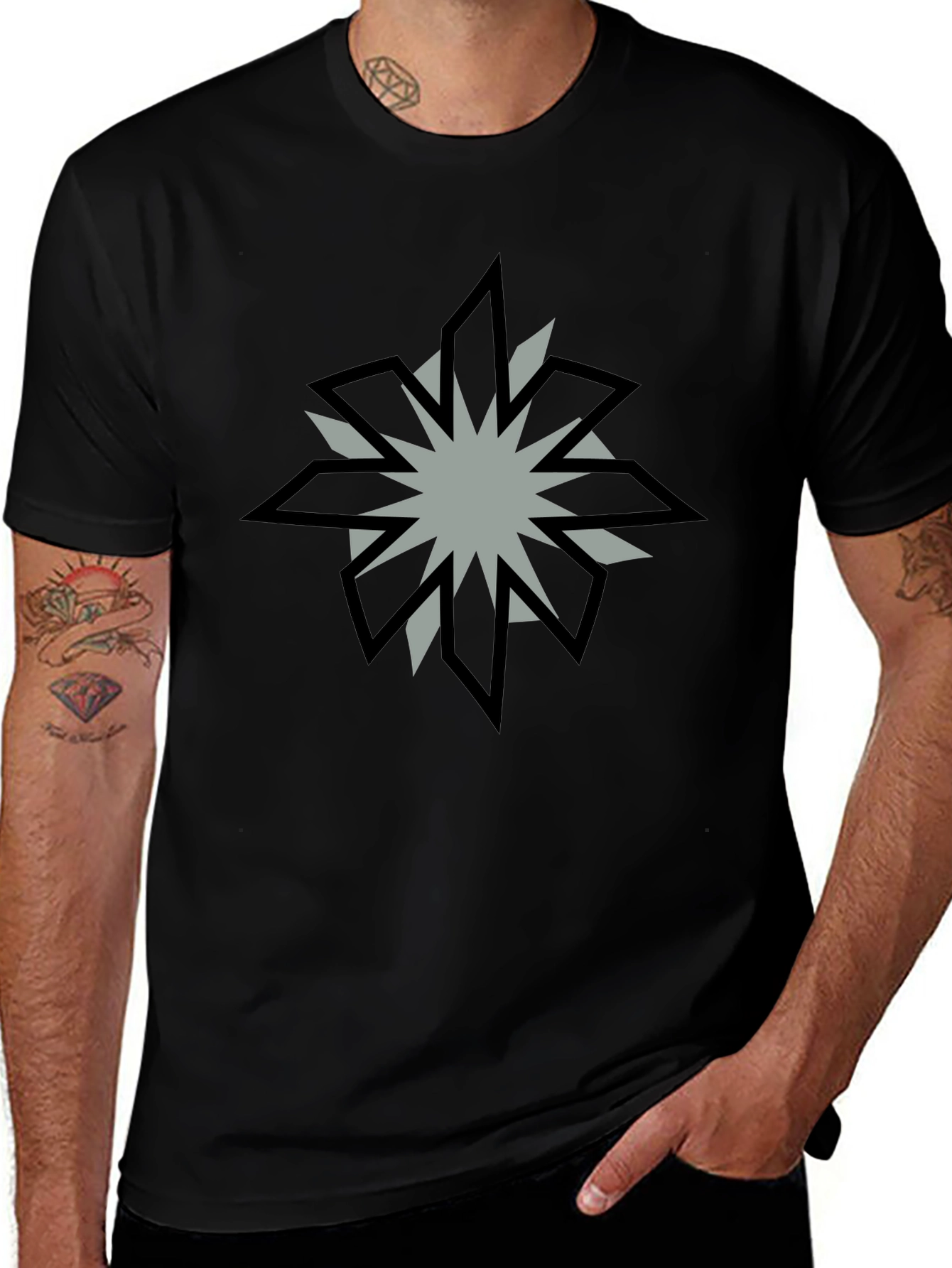 Geometric Starburst Graphic Black T-Shirt