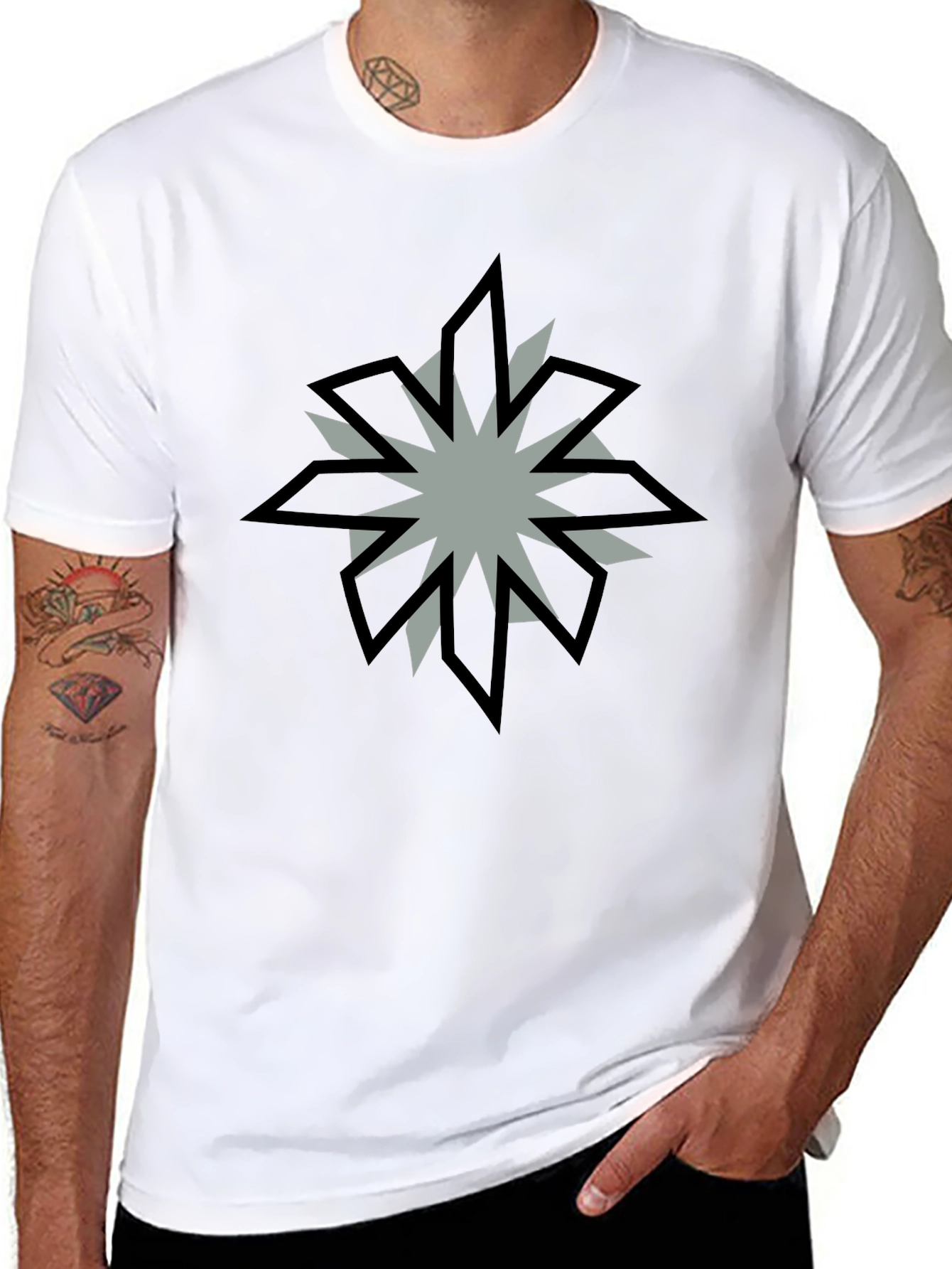 Geometric Starburst Graphic Black T-Shirt