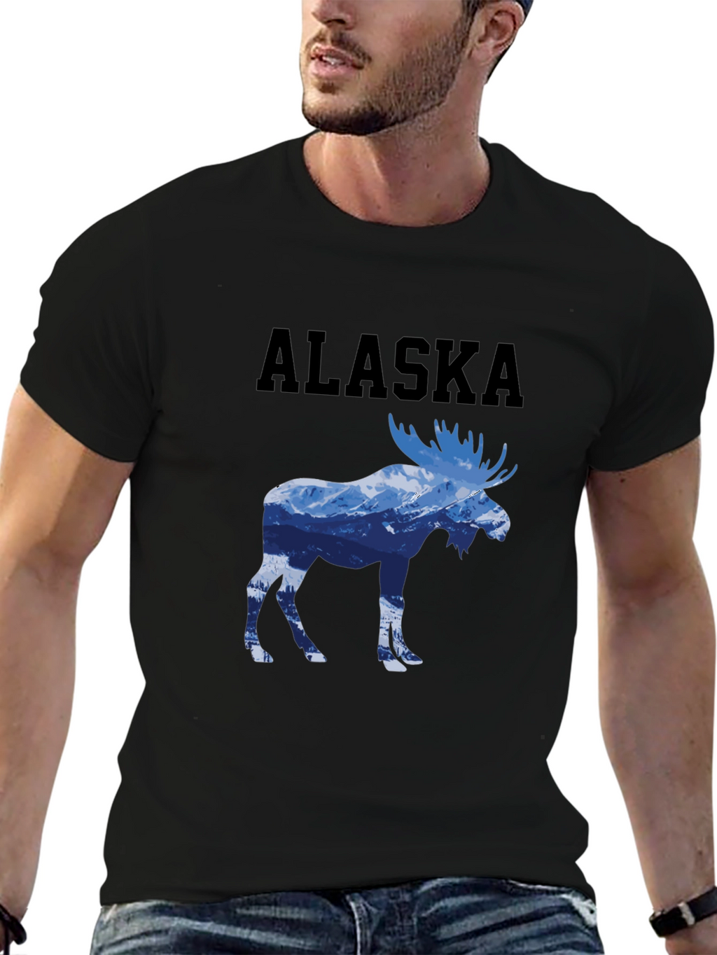 Alaska Moose Graphic Print T-Shirt