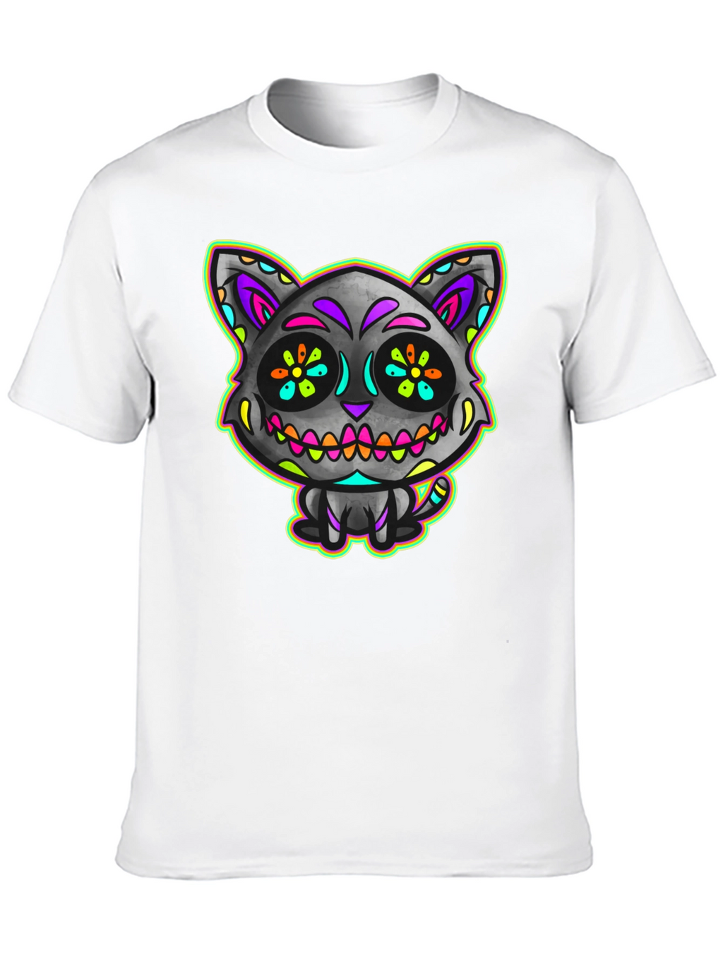 Sugar Skull Cat Mens Black T-Shirt