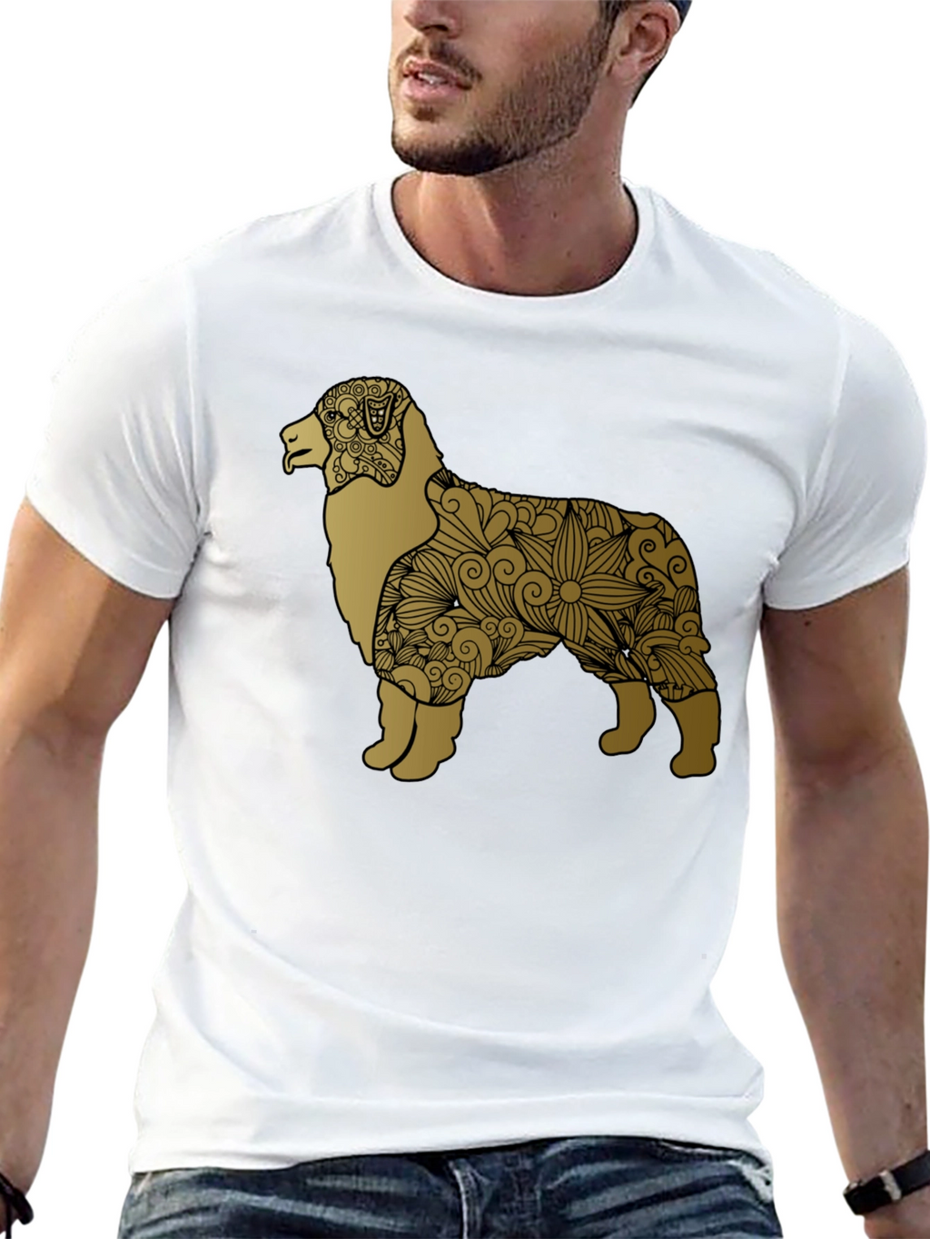 Dog Floral Pattern Tee - Black