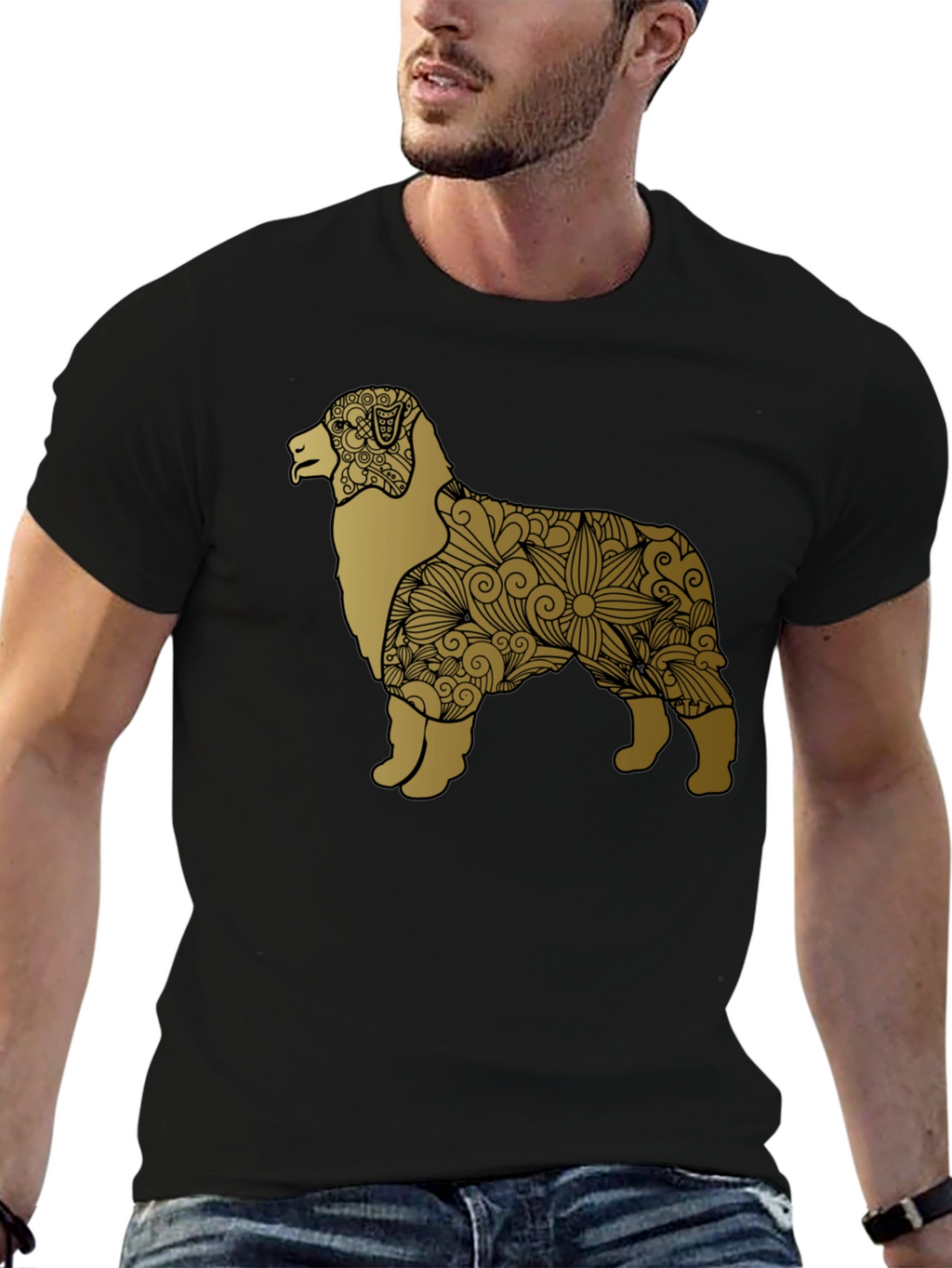Dog Floral Pattern Tee - Black