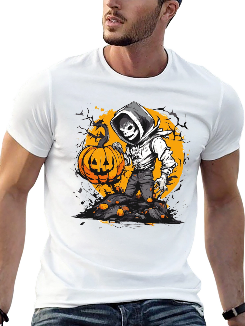 Halloween Pumpkin Skeleton Graphic Tee