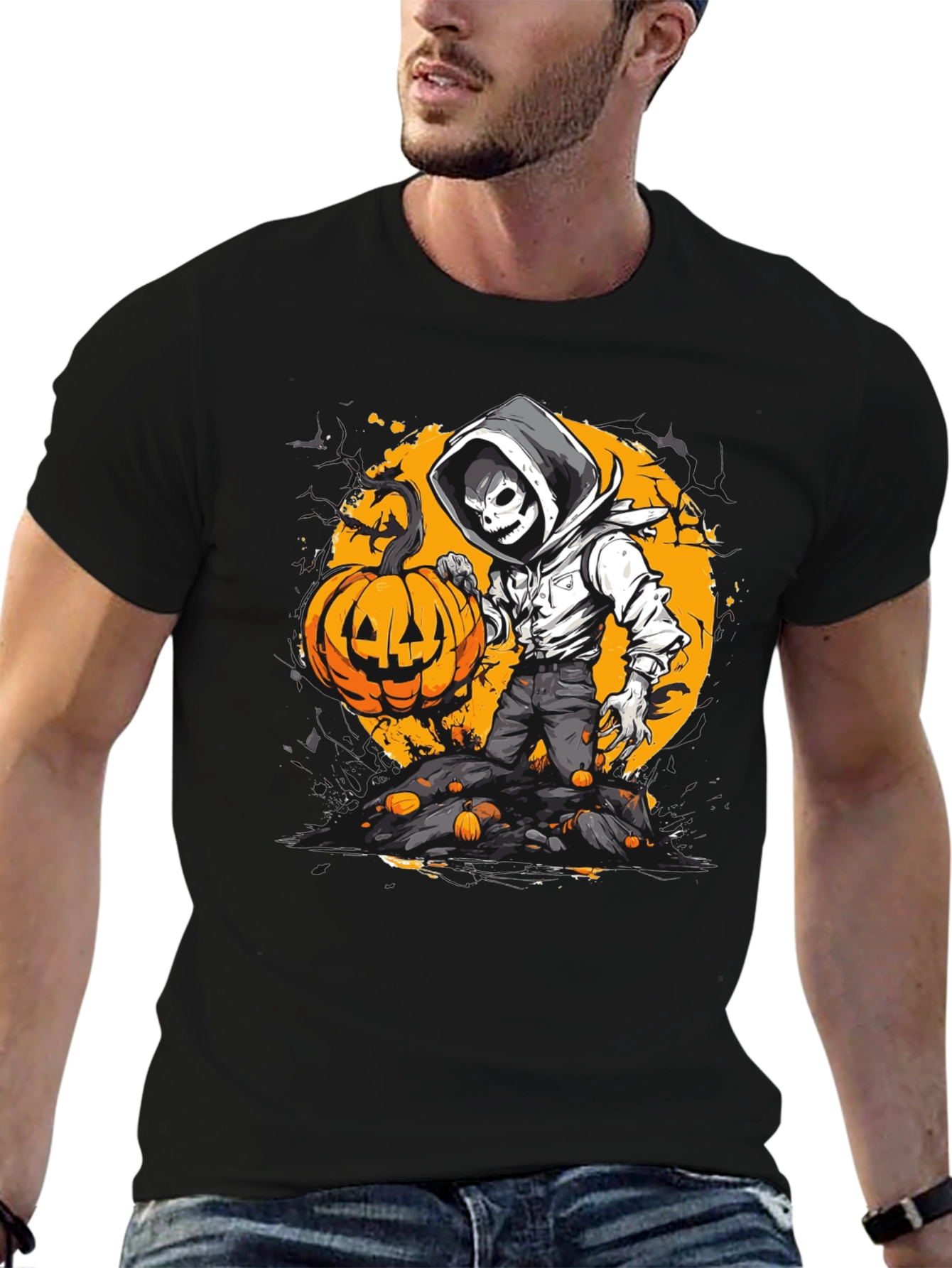 Halloween Pumpkin Skeleton Graphic Tee