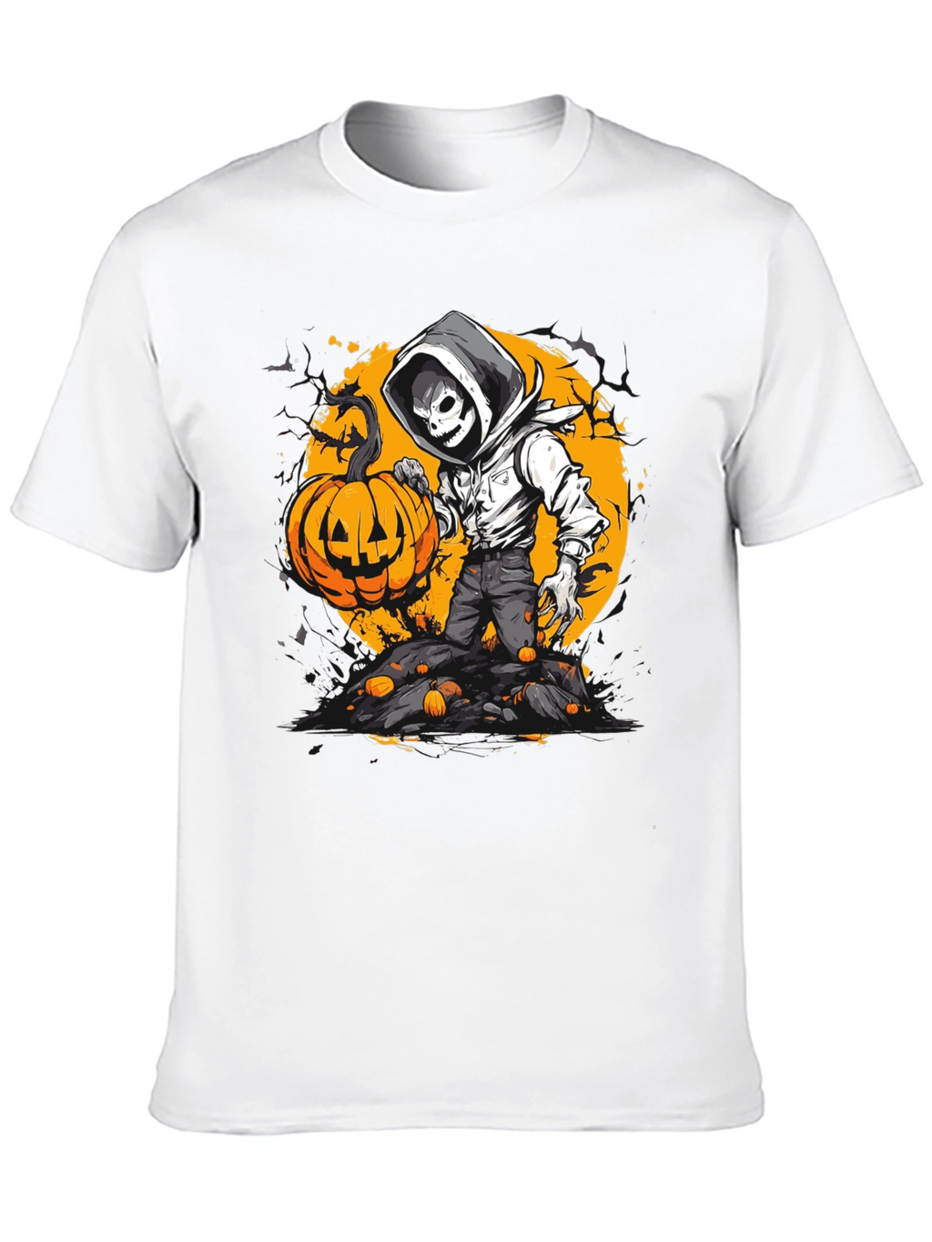 Halloween Pumpkin Skeleton Graphic Tee
