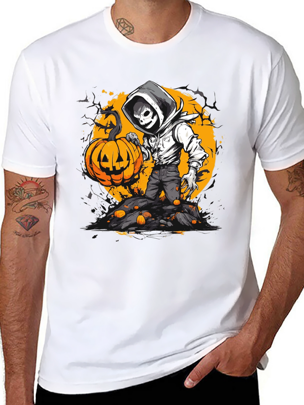 Halloween Pumpkin Skeleton Graphic Tee