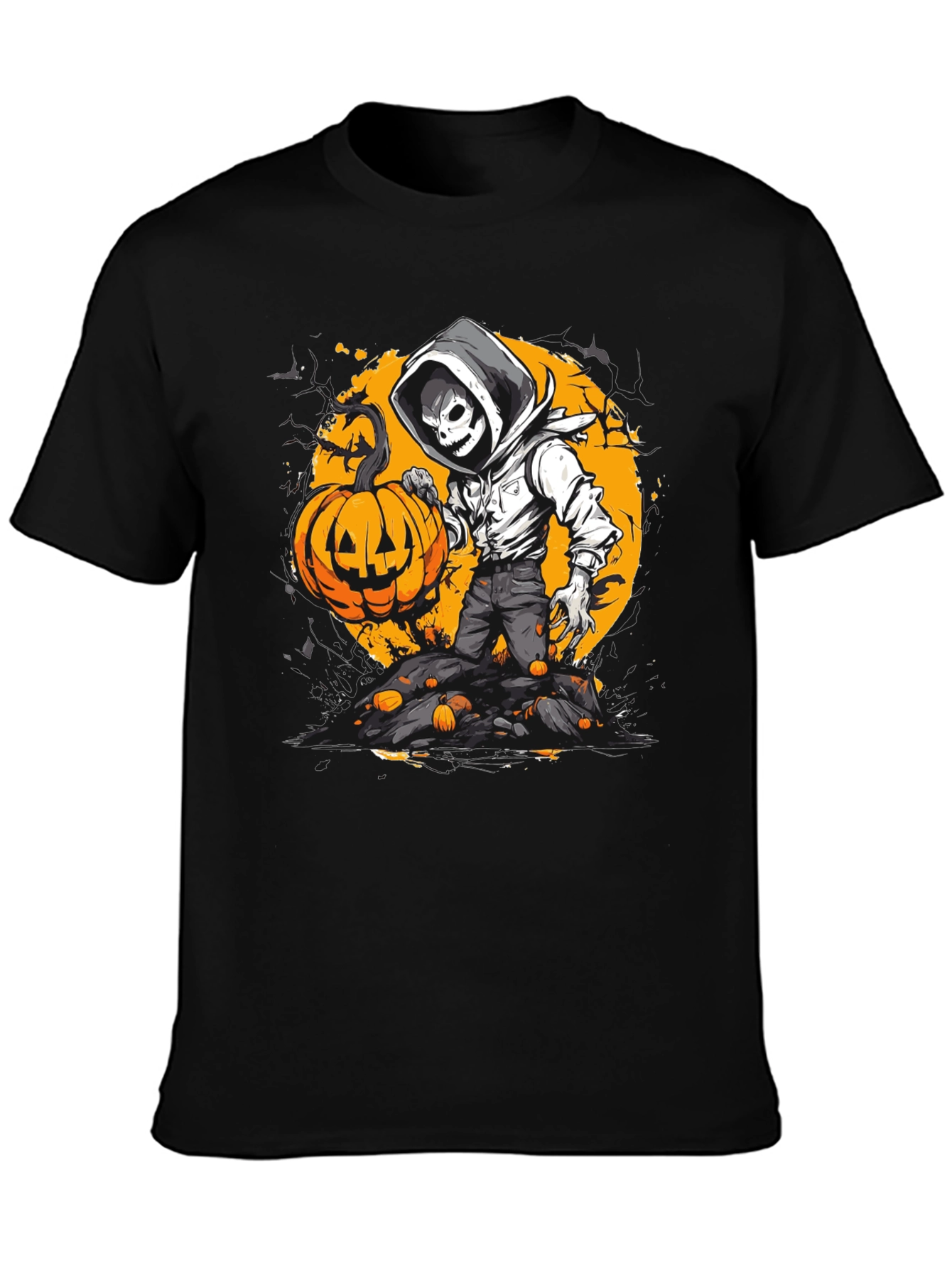 Halloween Pumpkin Skeleton Graphic Tee