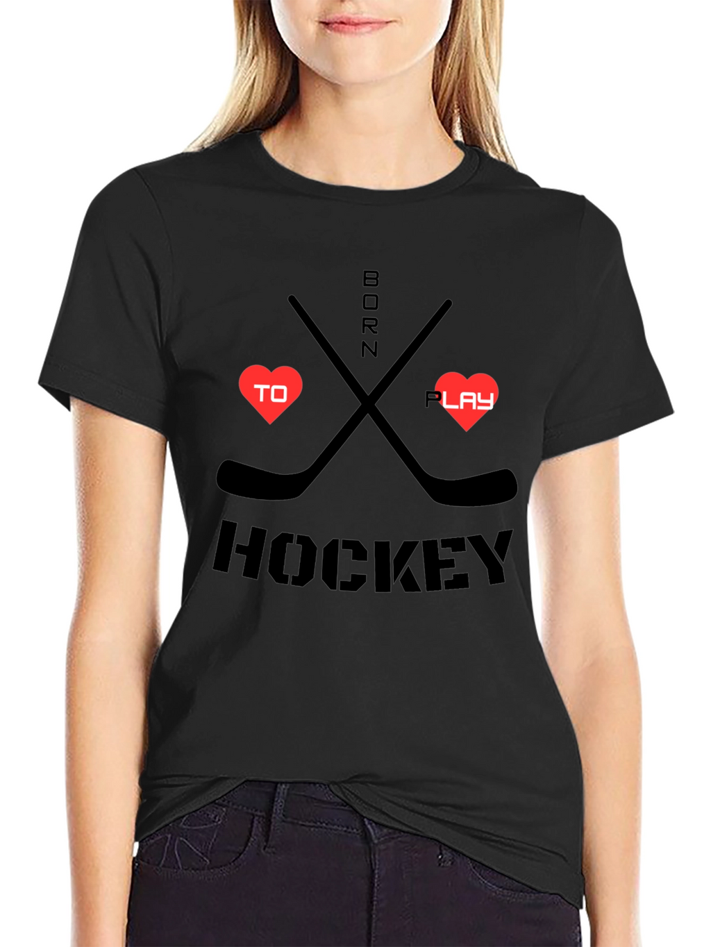 Born to Play Hockey Black Graphic T-Shirt