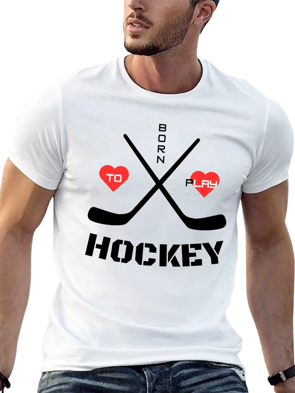 Born to Play Hockey Black Graphic T-Shirt