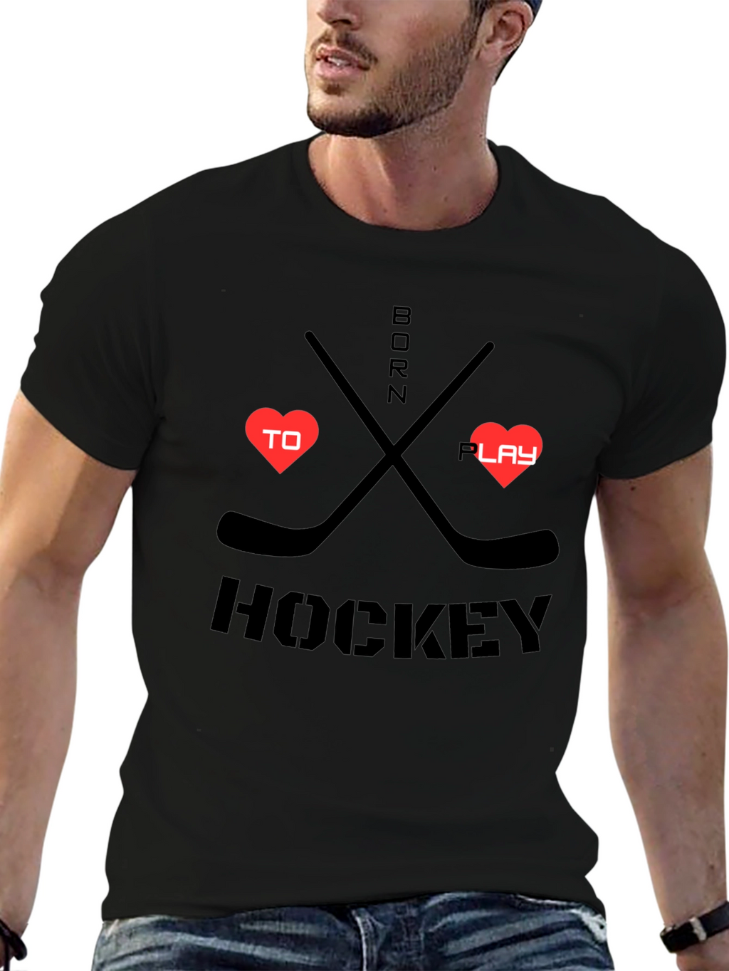 Born to Play Hockey Black Graphic T-Shirt
