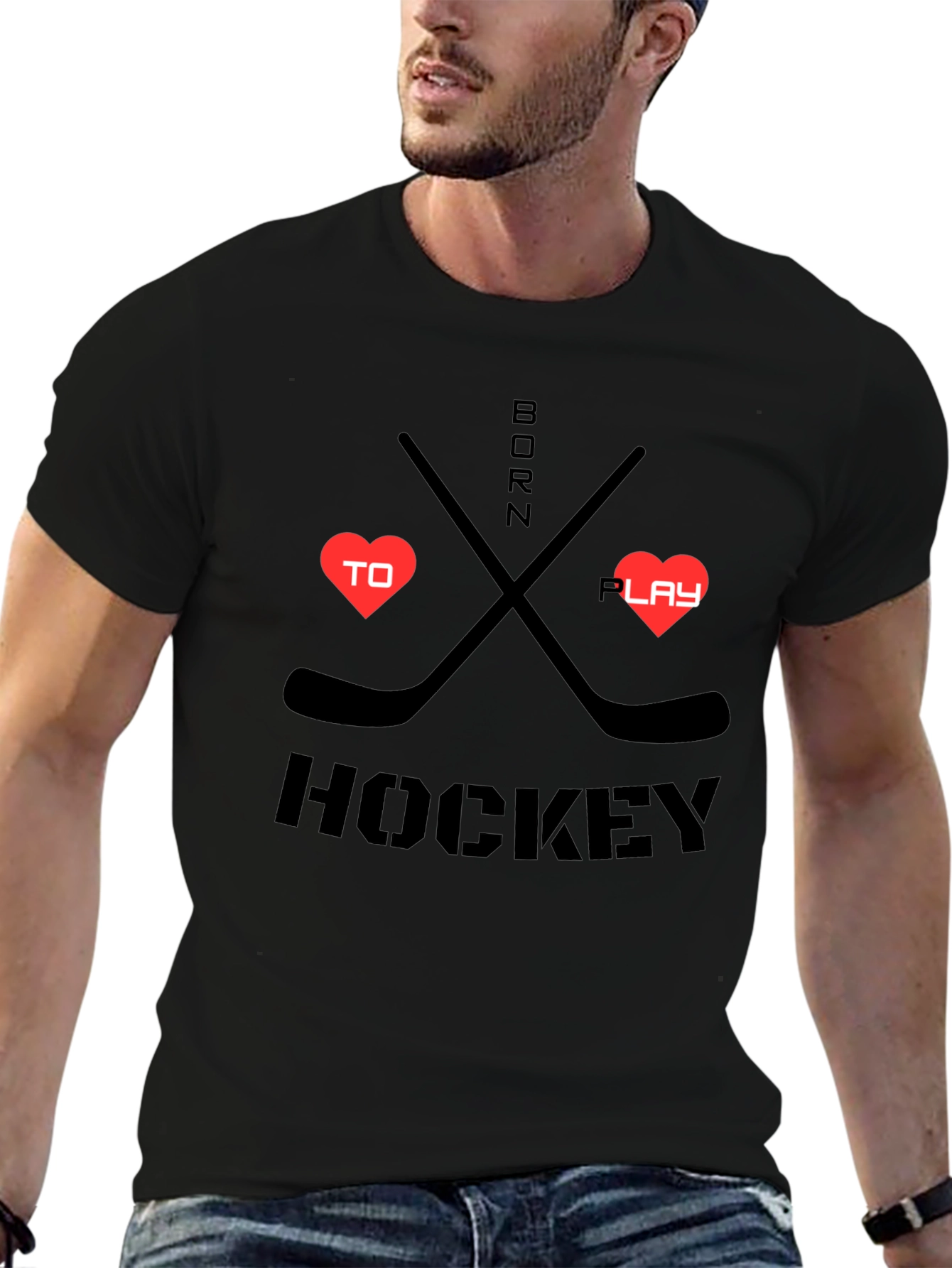 Born to Play Hockey Black Graphic T-Shirt