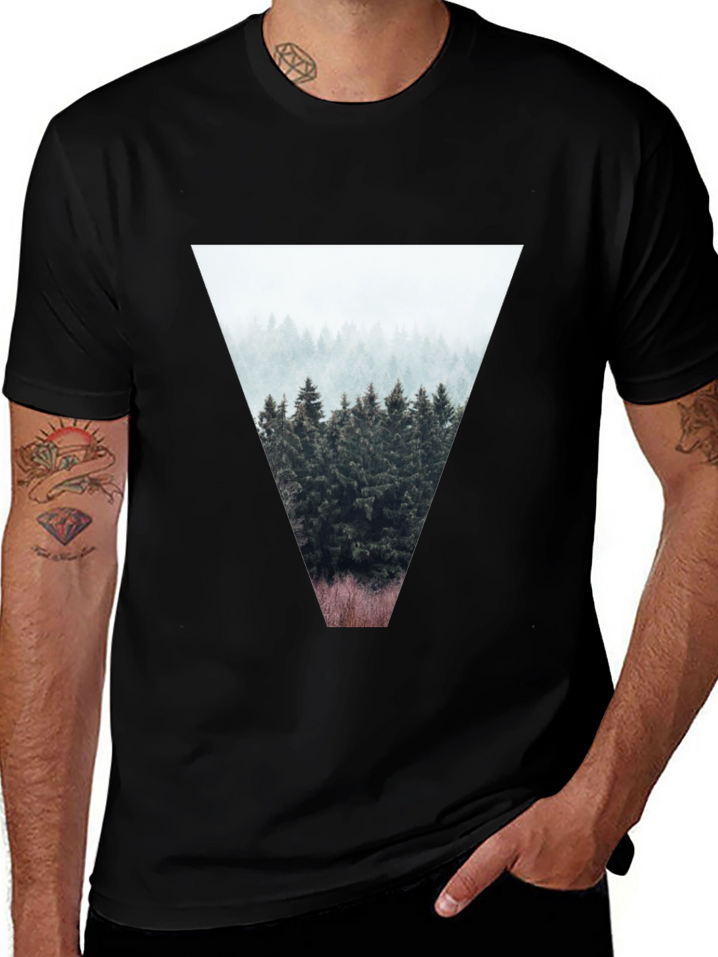 Nature Triangle Graphic T-Shirt - Black