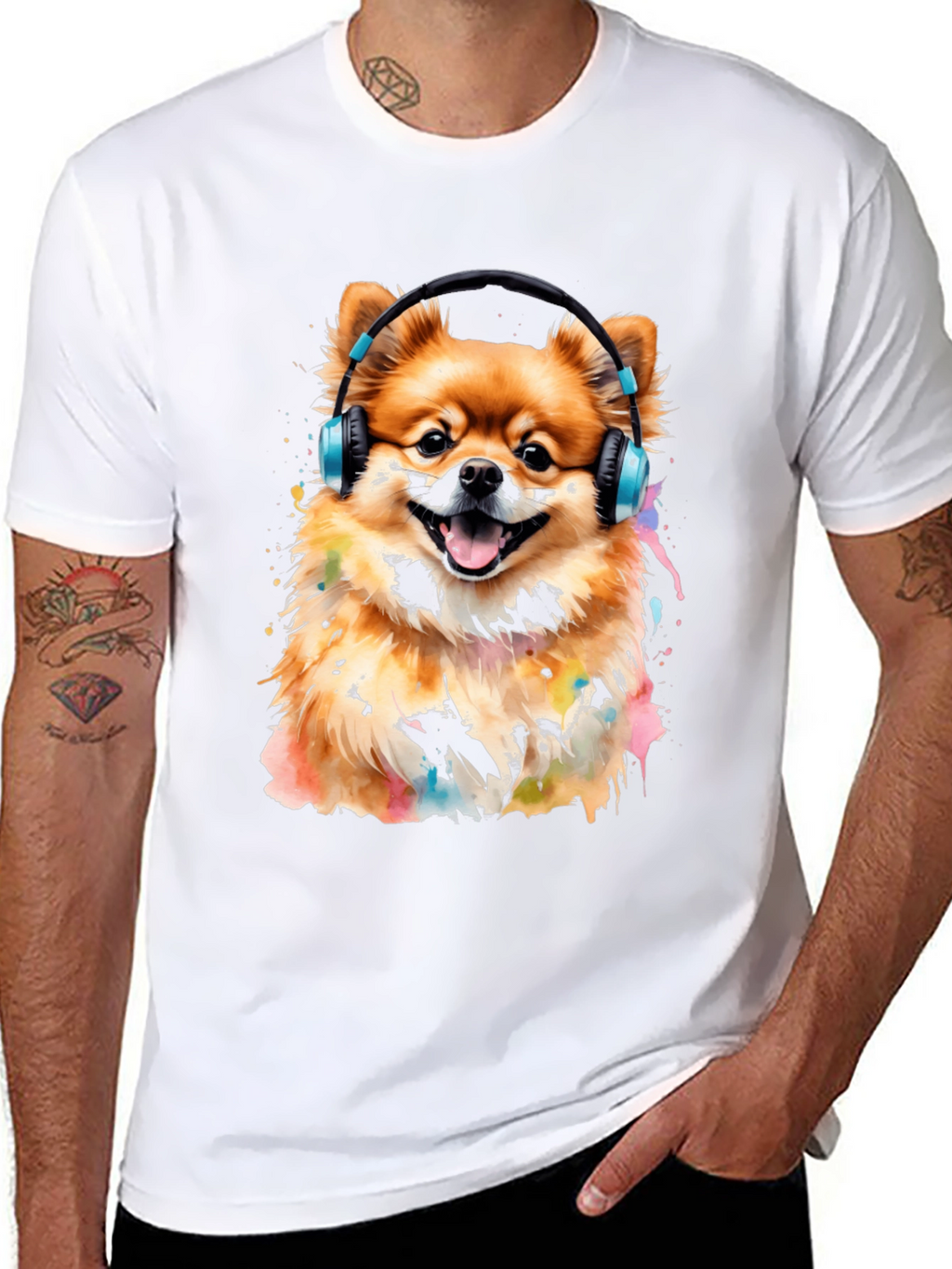 Dog with Headphones Graphic Tee - Black