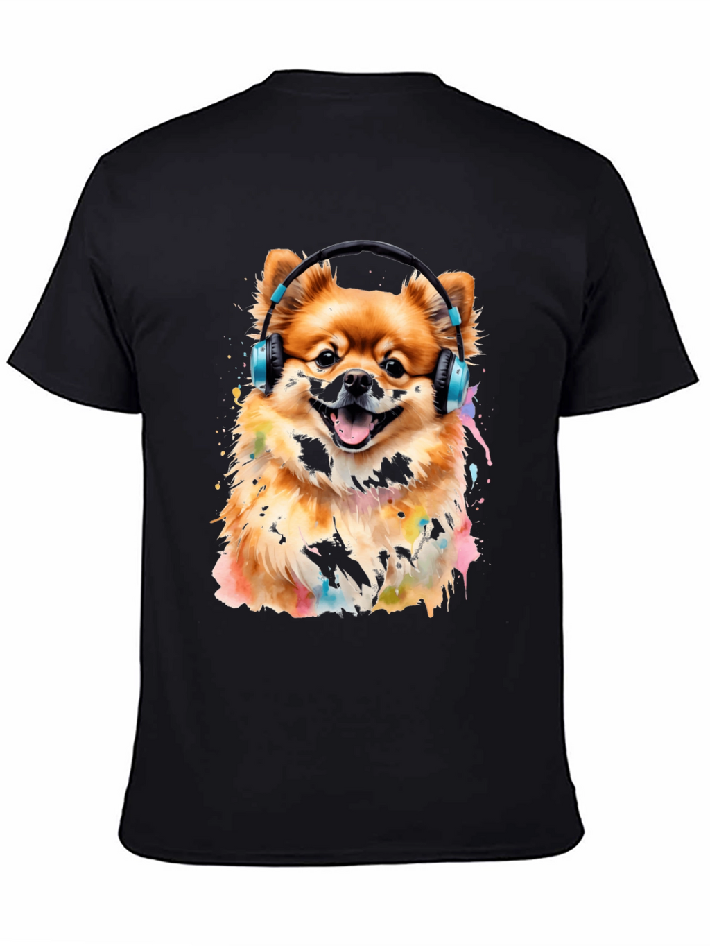 Dog with Headphones Graphic Tee - Black