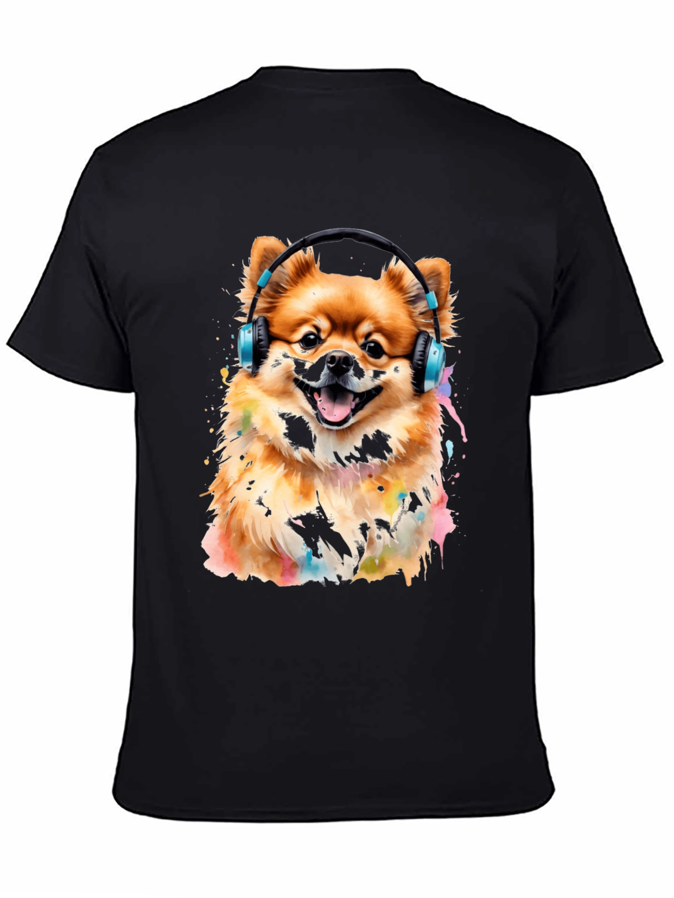Dog with Headphones Graphic Tee - Black