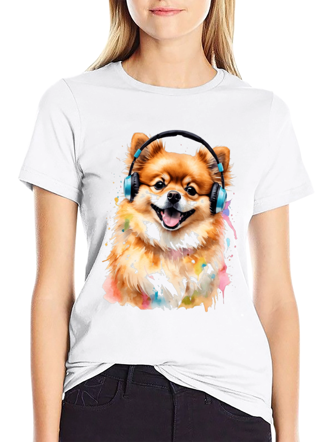 Dog with Headphones Graphic Tee - Black
