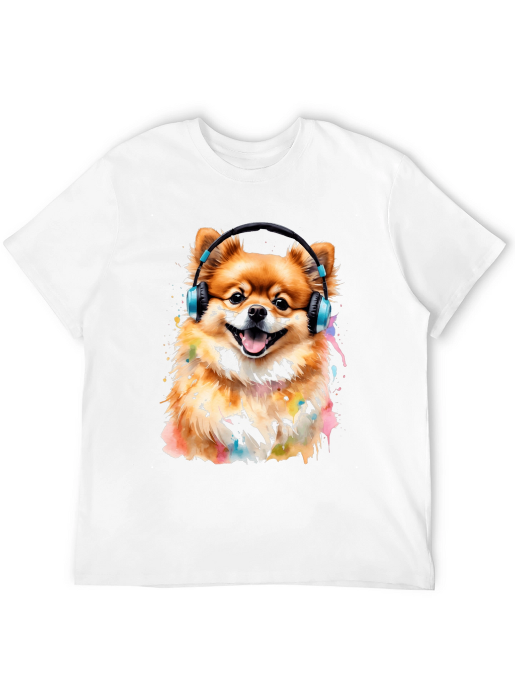 Dog with Headphones Graphic Tee - Black