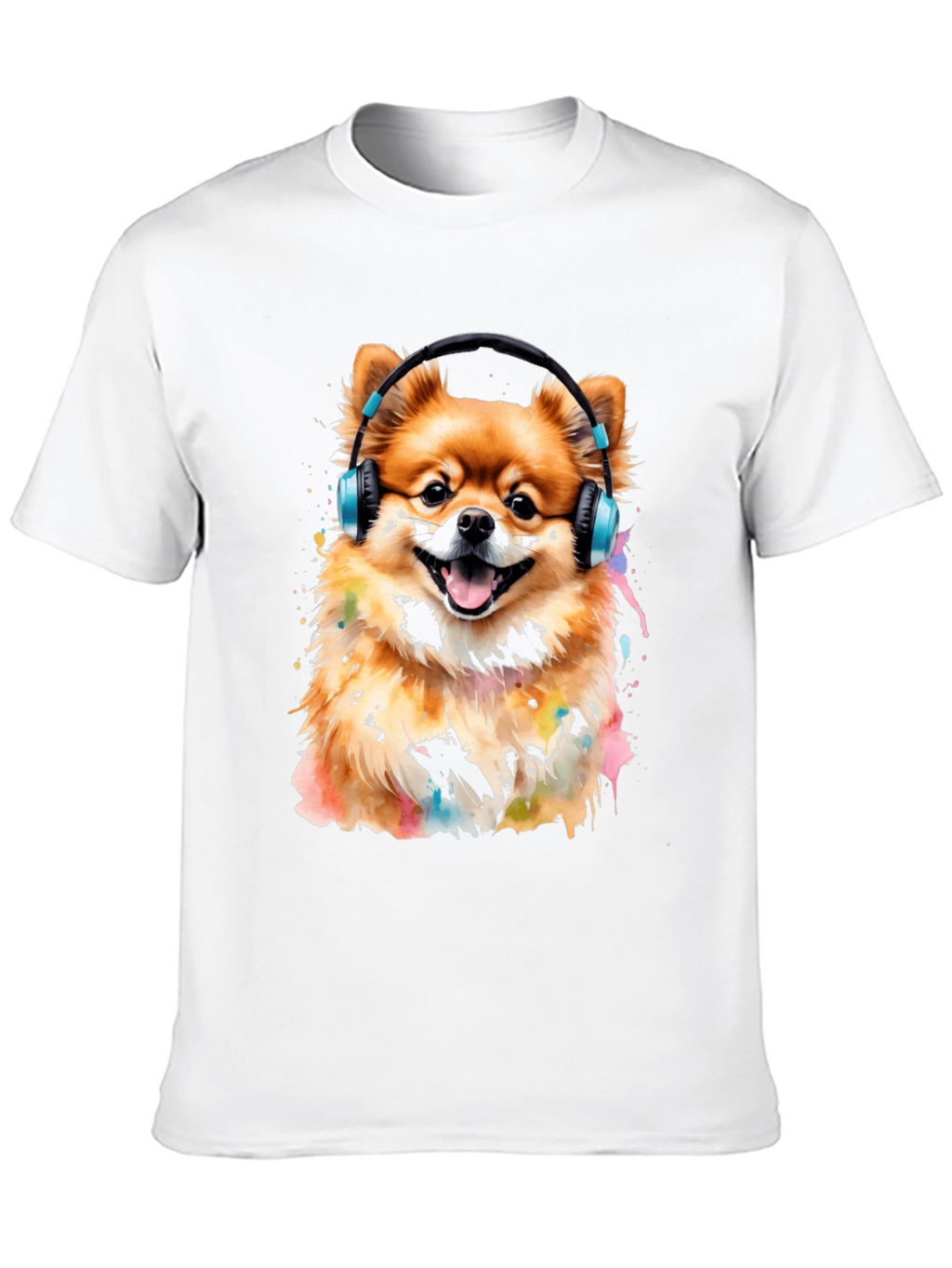Dog with Headphones Graphic Tee - Black