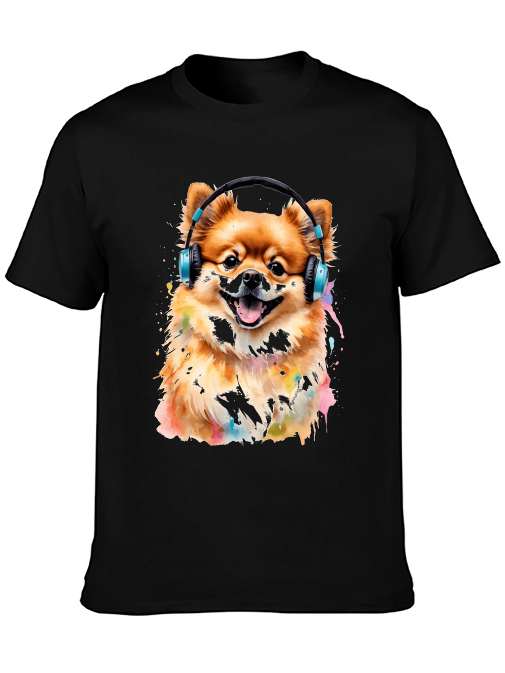 Dog with Headphones Graphic Tee - Black