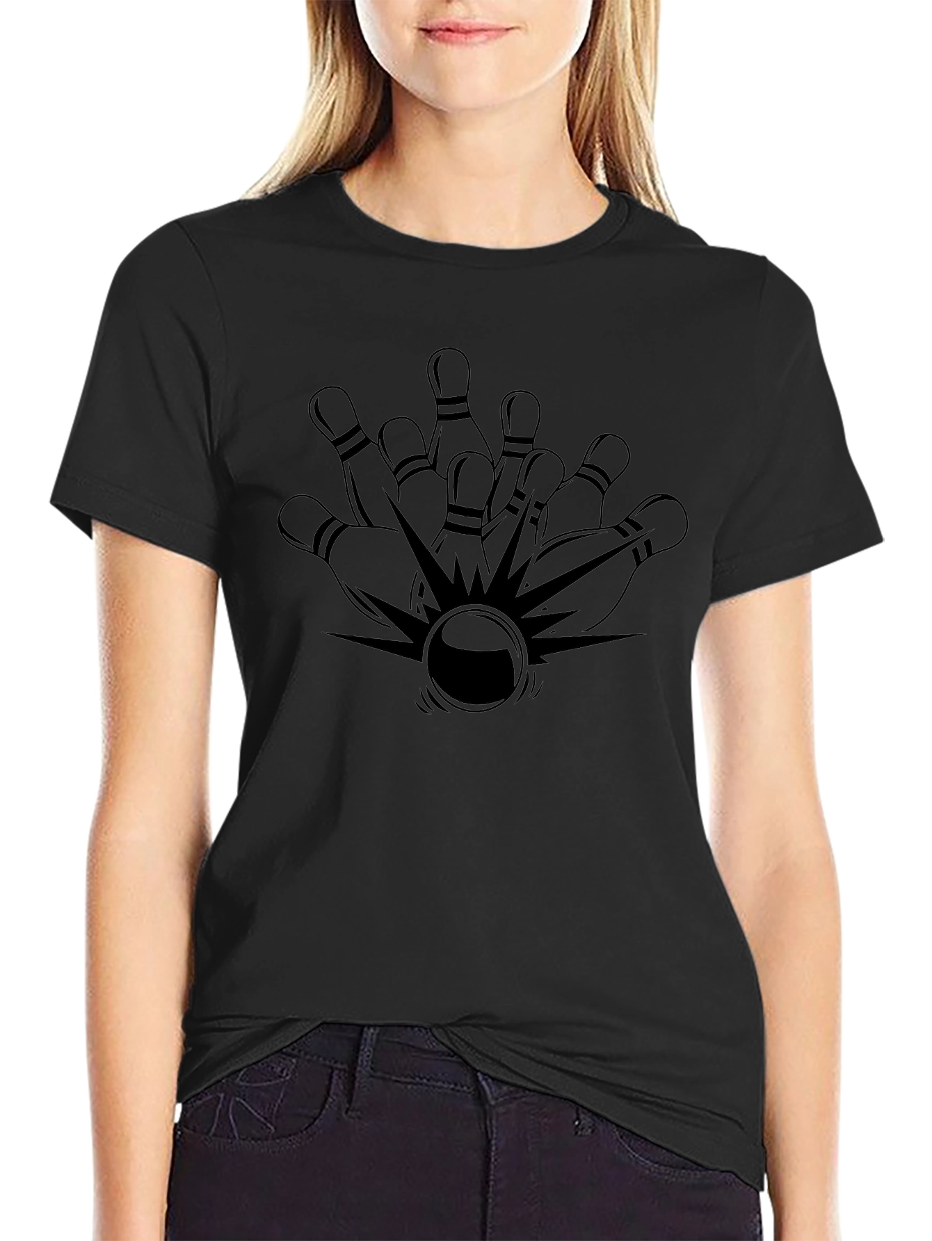 Bowling Strike Graphic Tee - Black Cotton Comfort