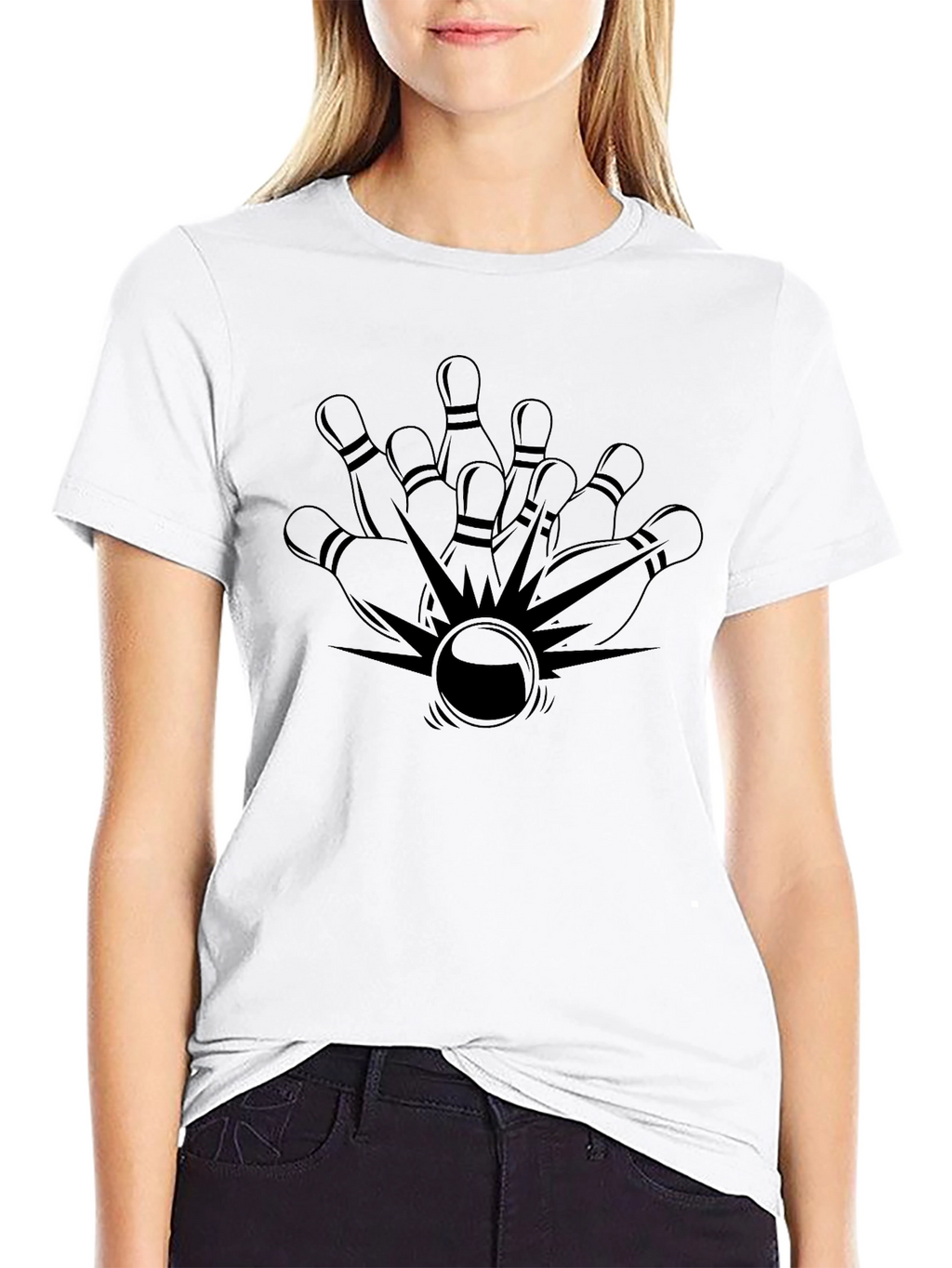 Bowling Strike Graphic Tee - Black Cotton Comfort