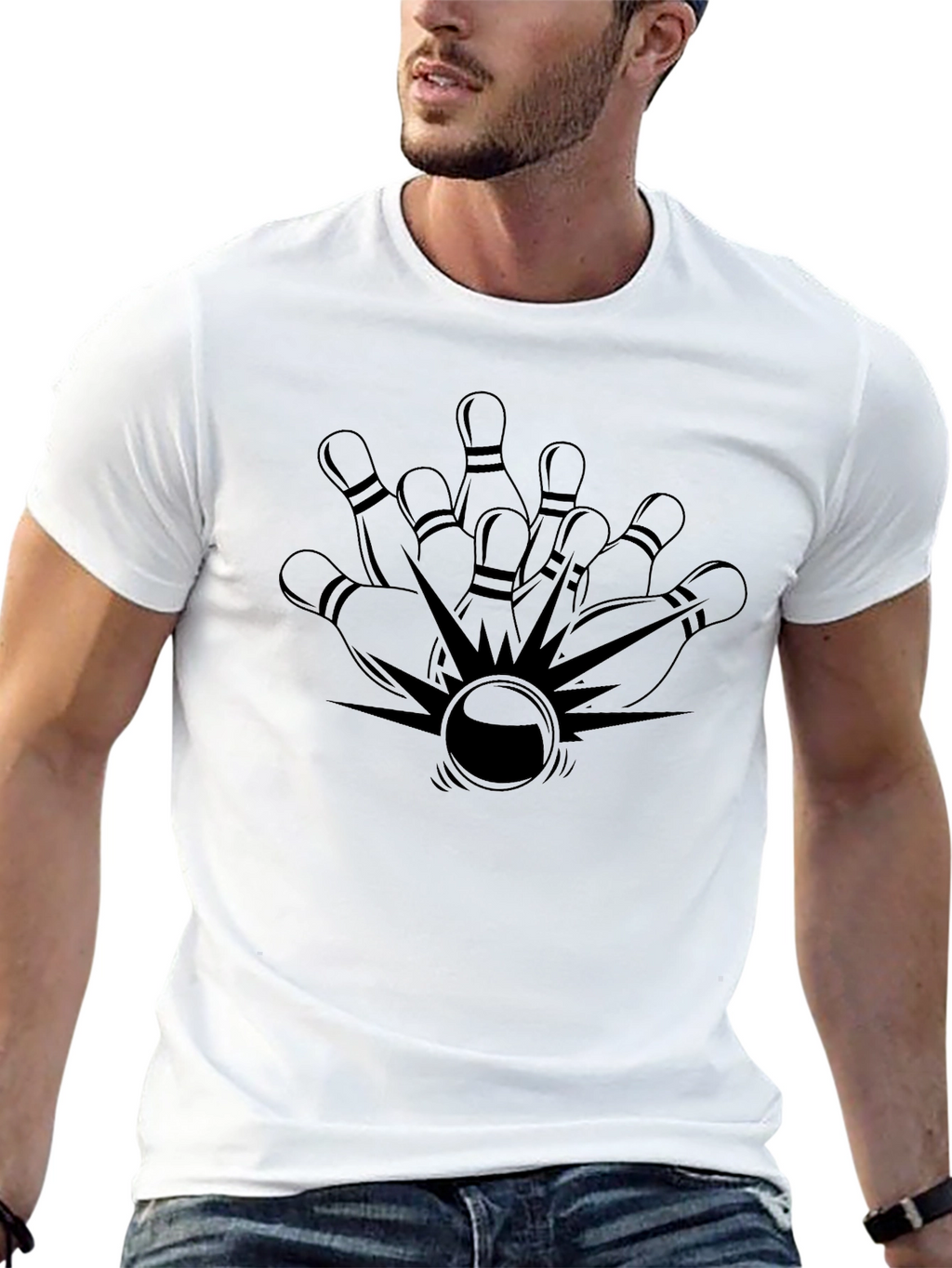 Bowling Strike Graphic Tee - Black Cotton Comfort