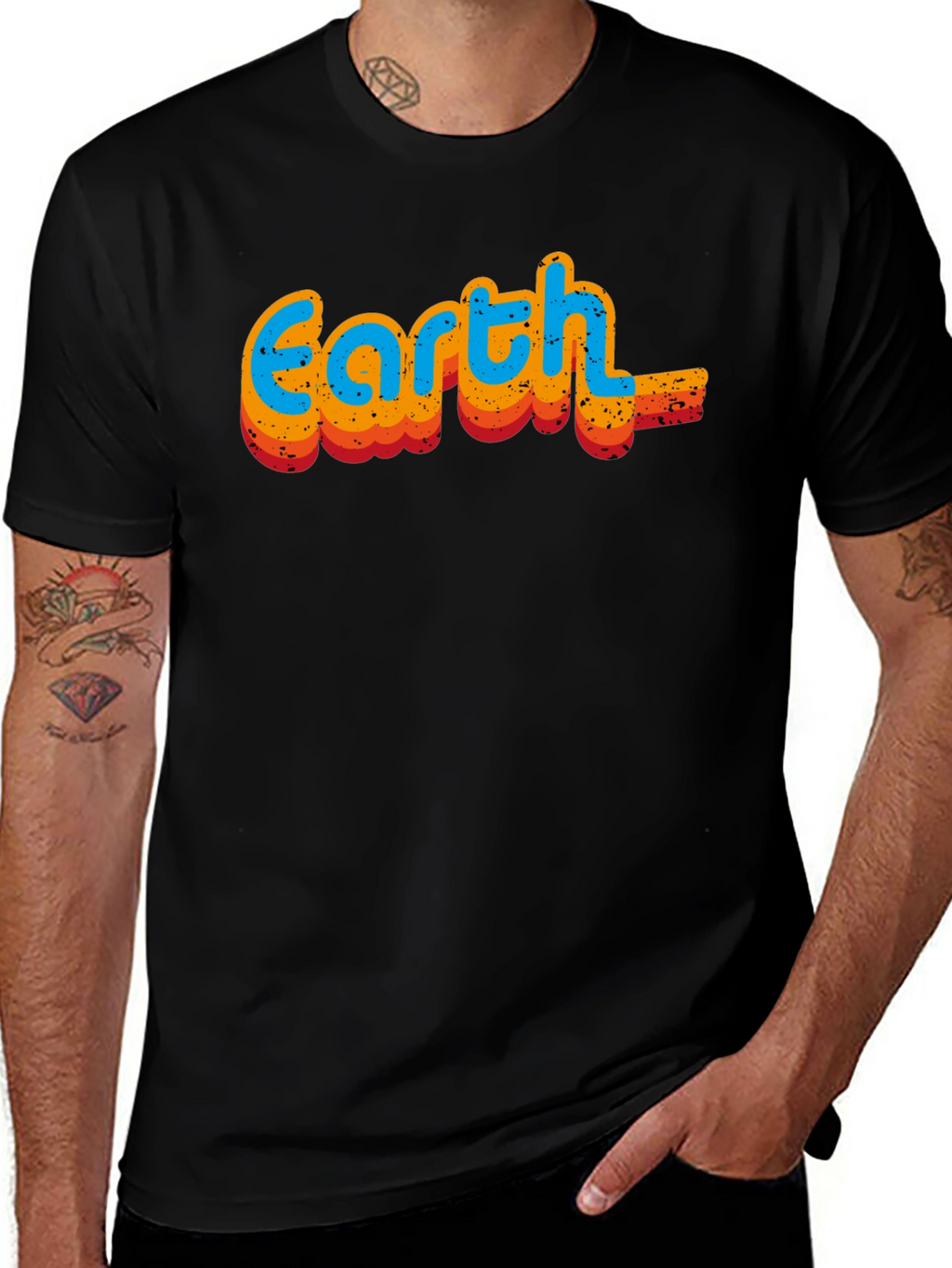 Retro Earth Graphic Black T-Shirt