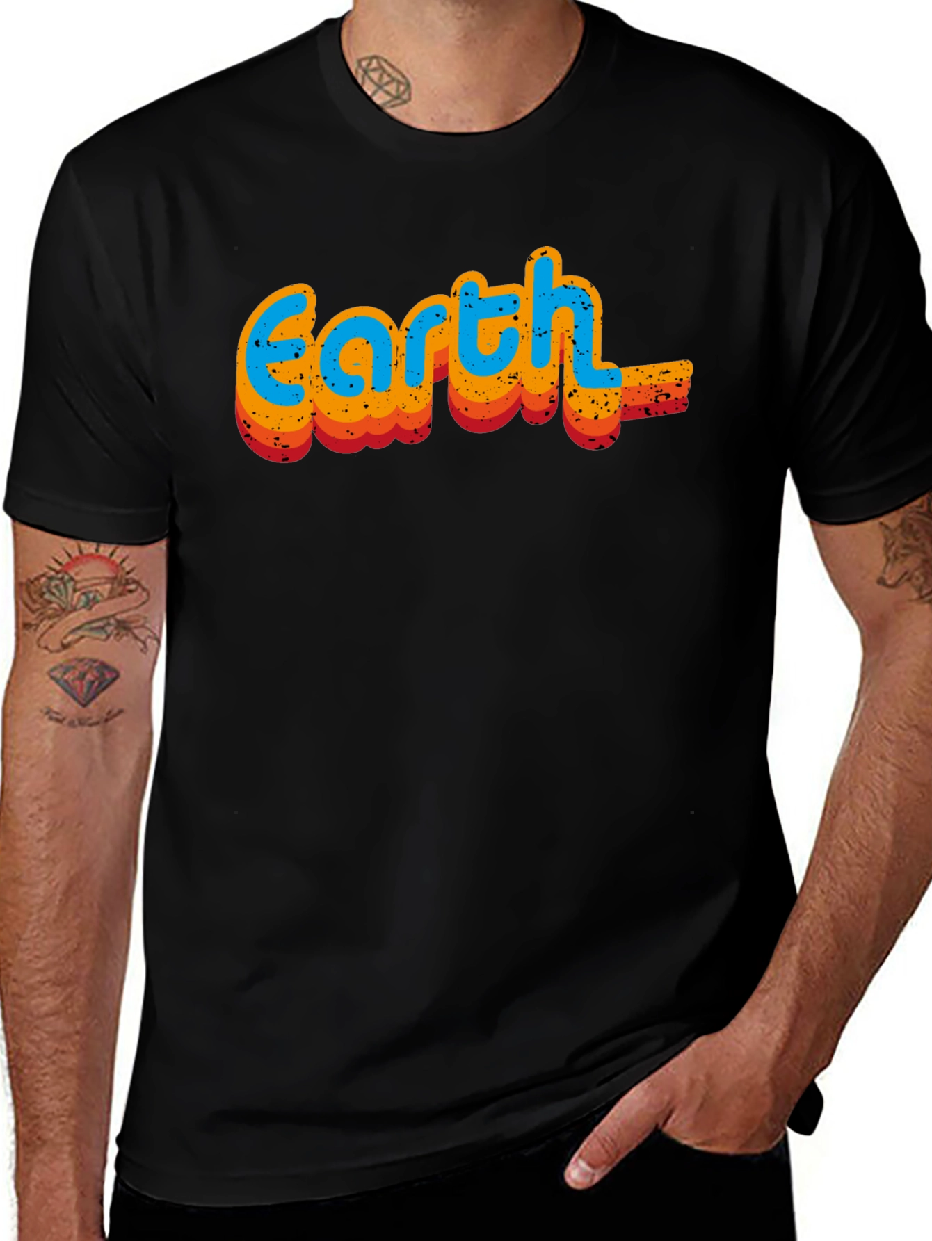Retro Earth Graphic Black T-Shirt