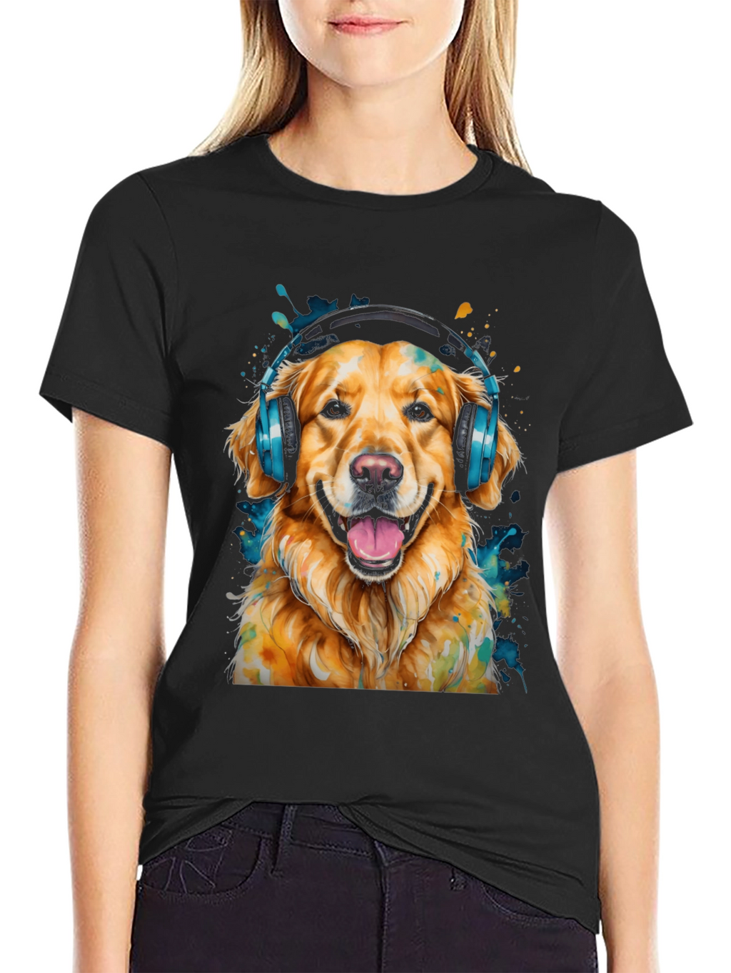 Dog with Headphones Graphic T-Shirt