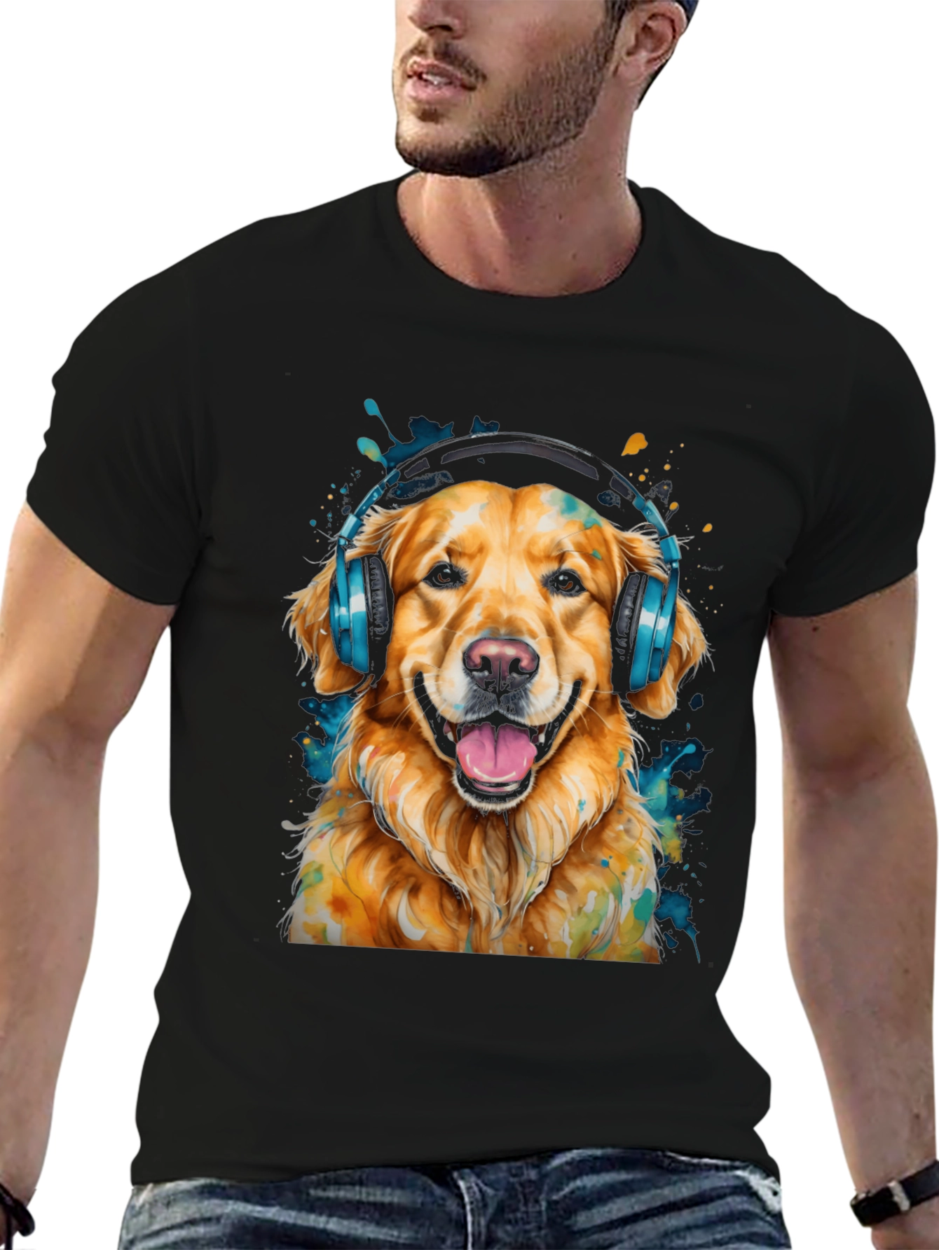 Dog with Headphones Graphic T-Shirt