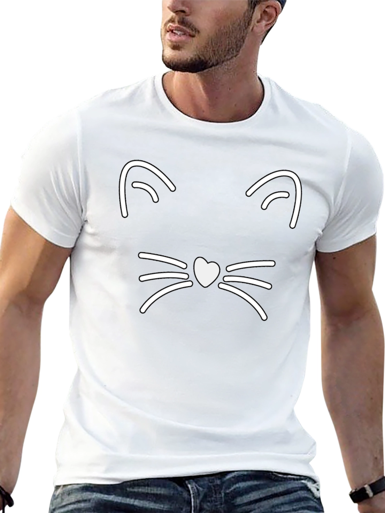 Cool Cat Face Graphic Tee - Black