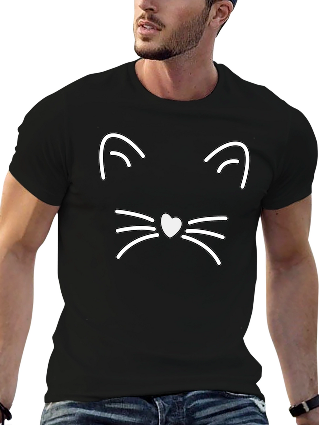 Cool Cat Face Graphic Tee - Black