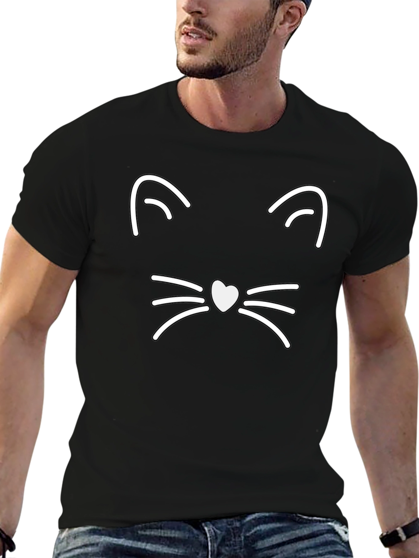 Cool Cat Face Graphic Tee - Black