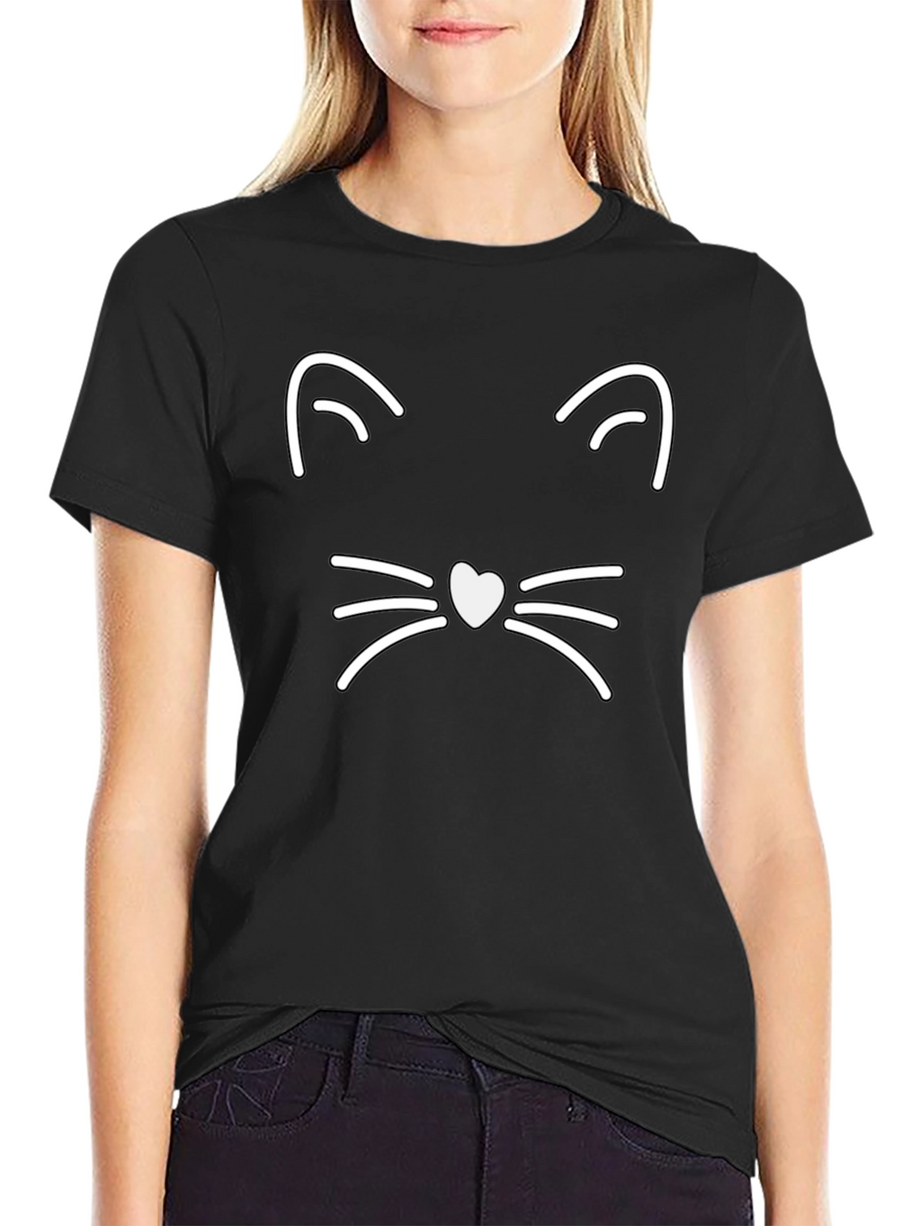Cool Cat Face Graphic Tee - Black