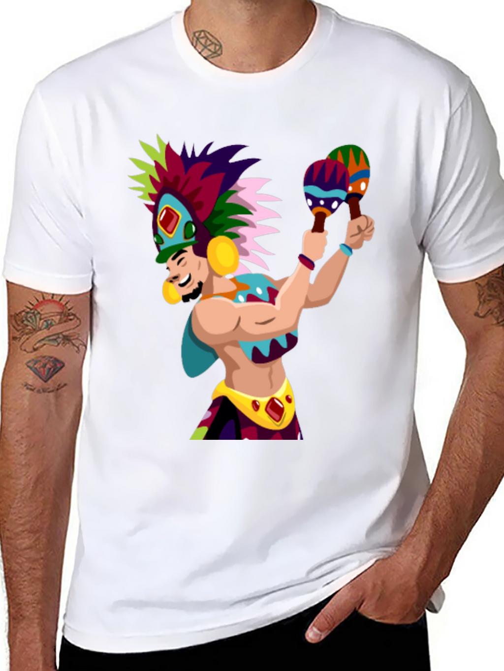 Aztec Warrior Graphic T-Shirt - Vibrant Design