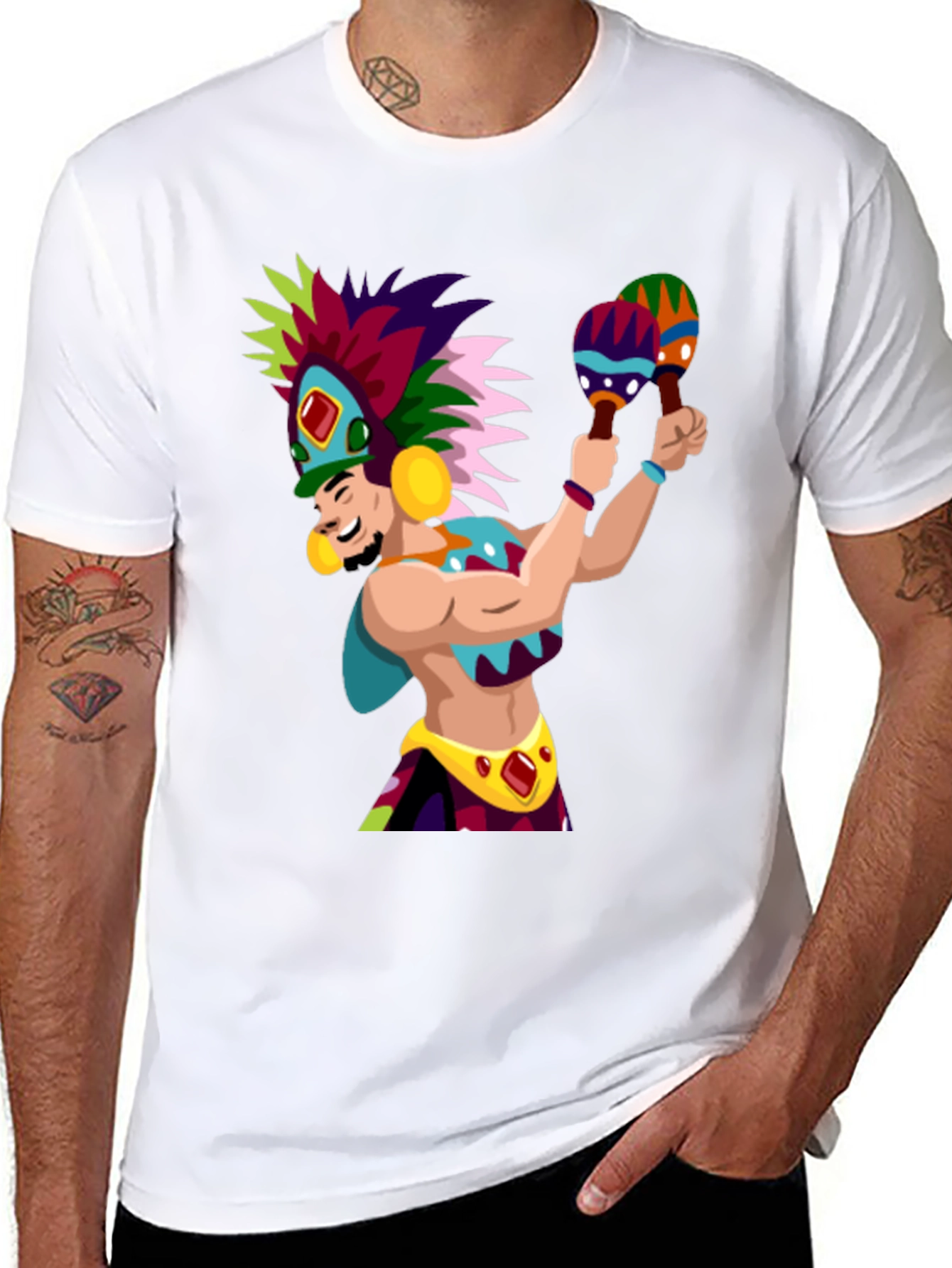 Aztec Warrior Graphic T-Shirt - Vibrant Design
