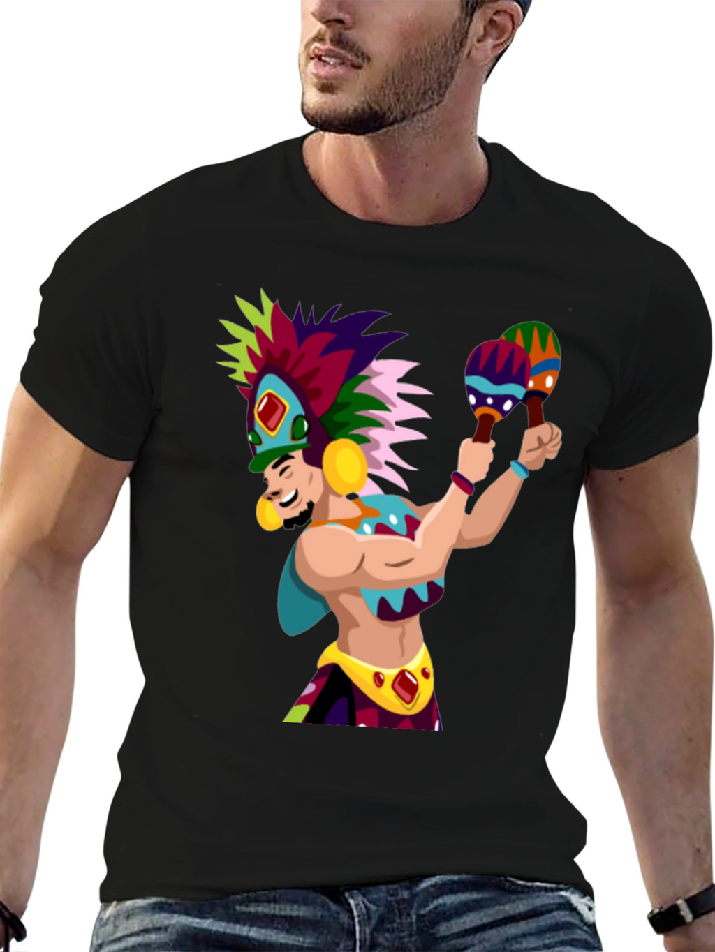 Aztec Warrior Graphic T-Shirt - Vibrant Design