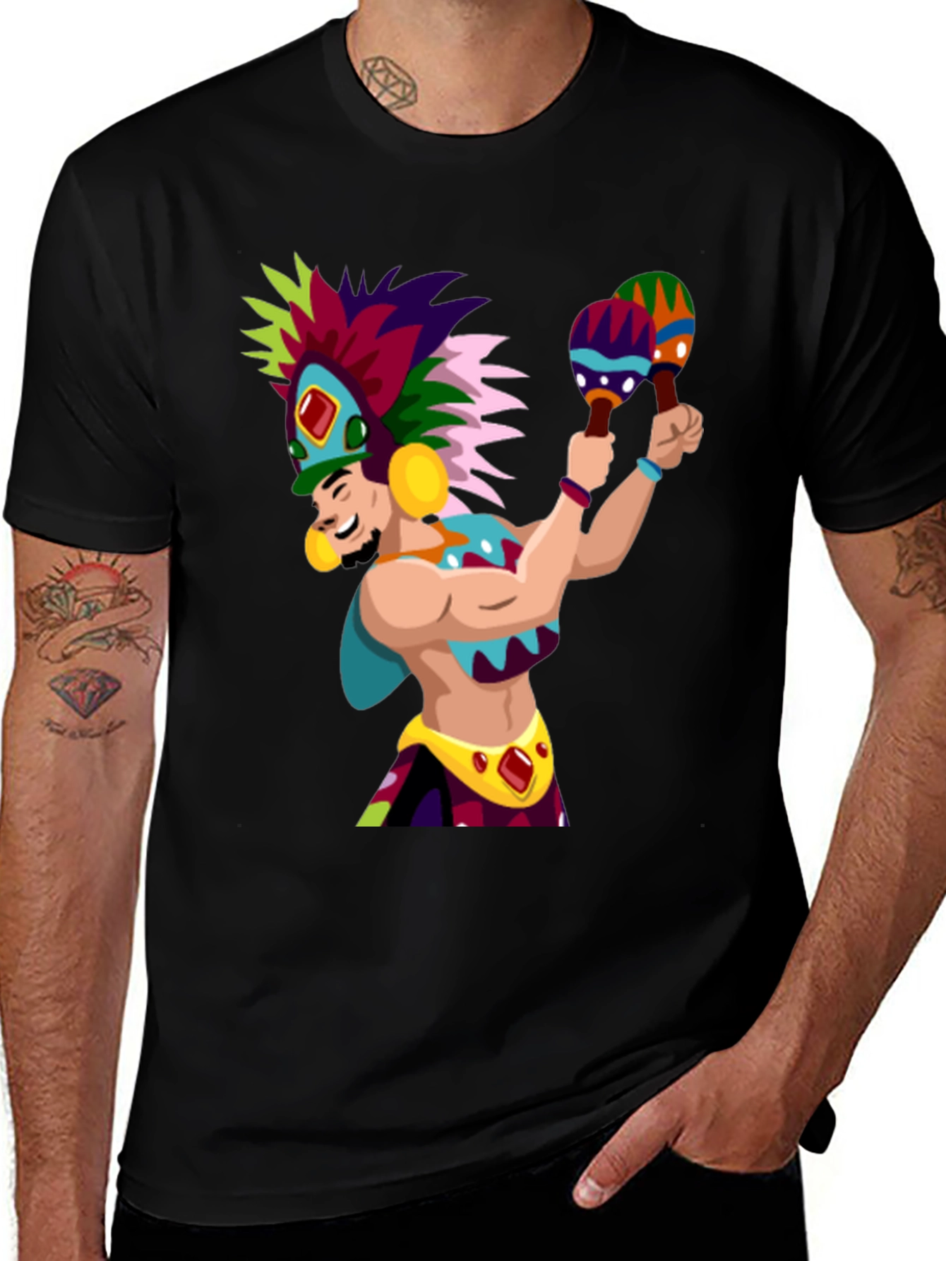 Aztec Warrior Graphic T-Shirt - Vibrant Design