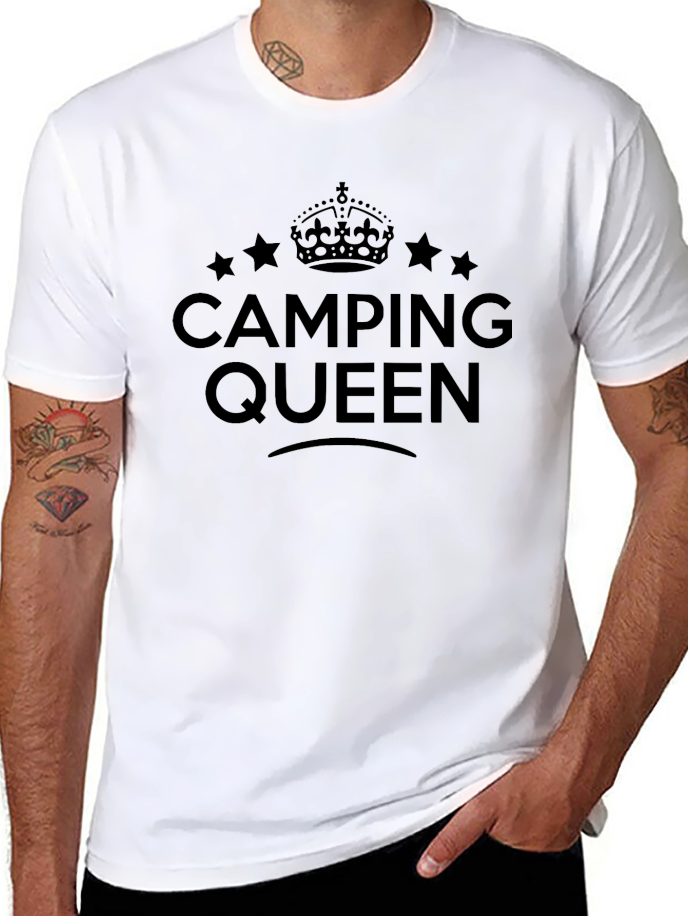 Camping Queen Graphic Tee - Black Crew Neck T-Shirt