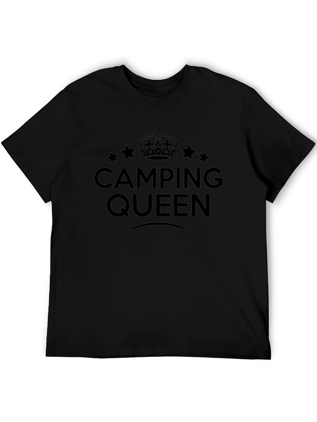 Camping Queen Graphic Tee - Black Crew Neck T-Shirt